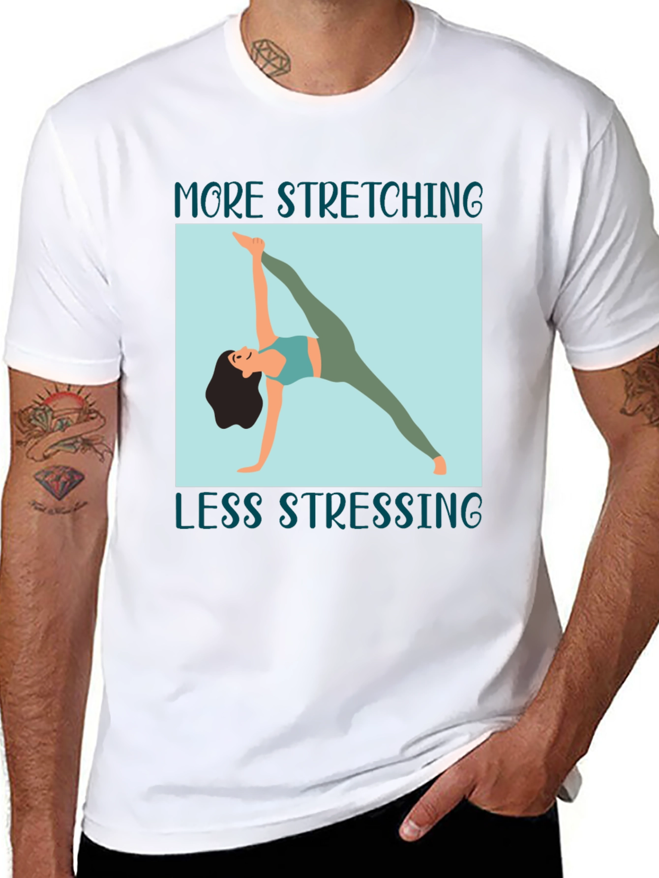 Stretching Graphic Tee: More Stretching Less Stressing