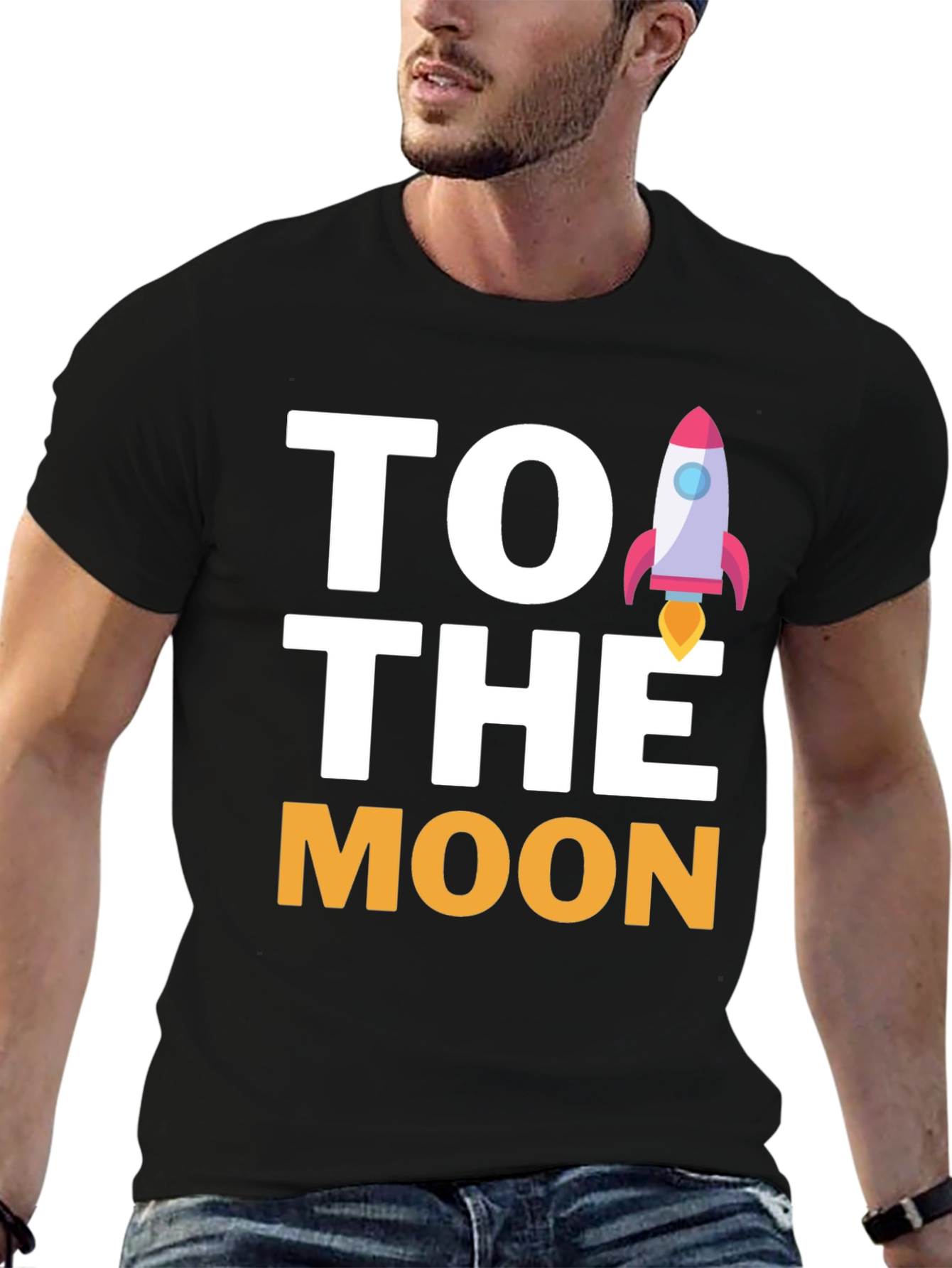 To The Moon Rocket Graphic Tee - Black