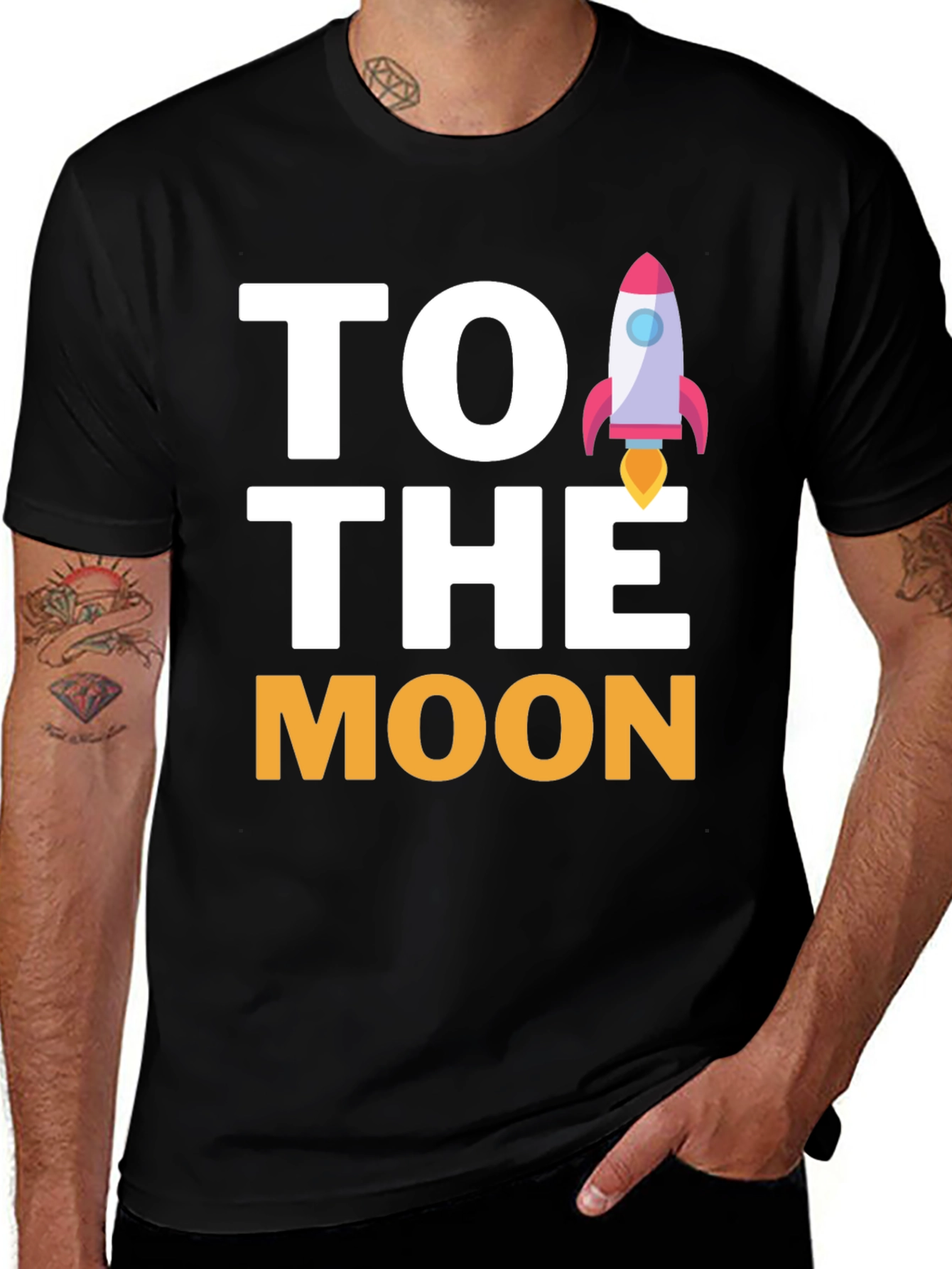 To The Moon Rocket Graphic Tee - Black