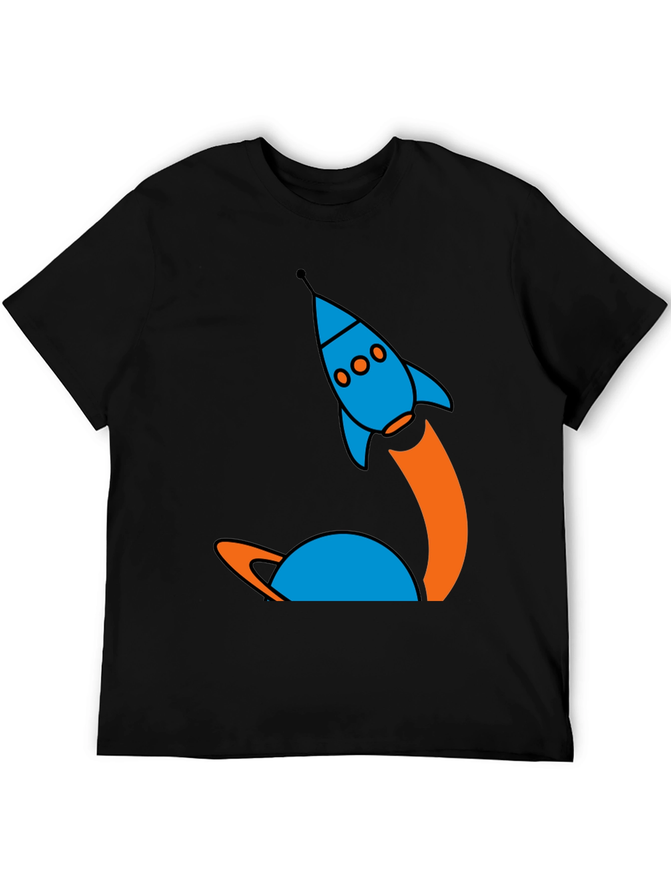 Retro Rocket Launch Graphic Tee - Black Cotton
