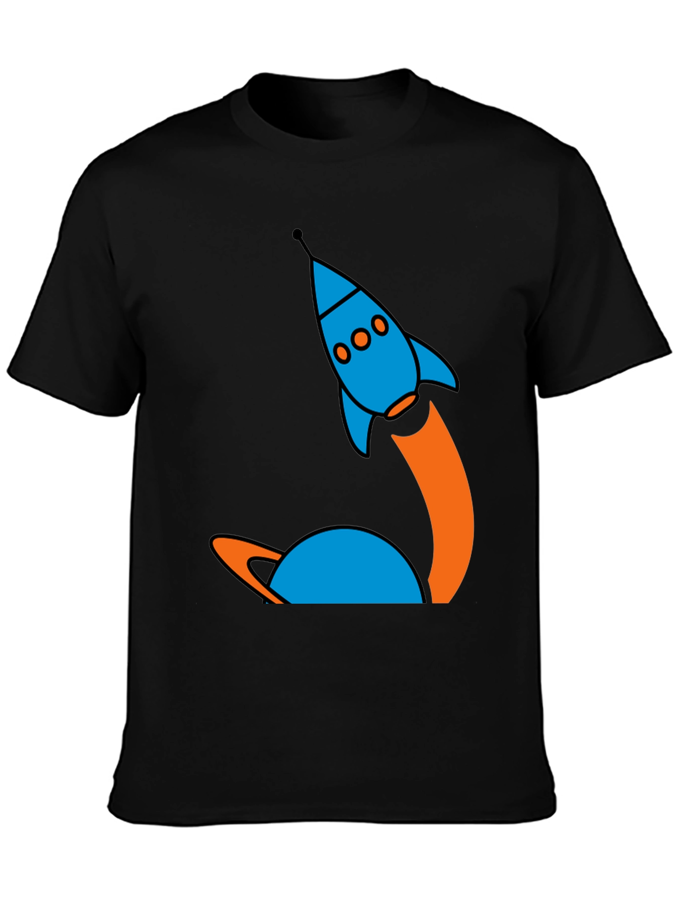 Retro Rocket Launch Graphic Tee - Black Cotton