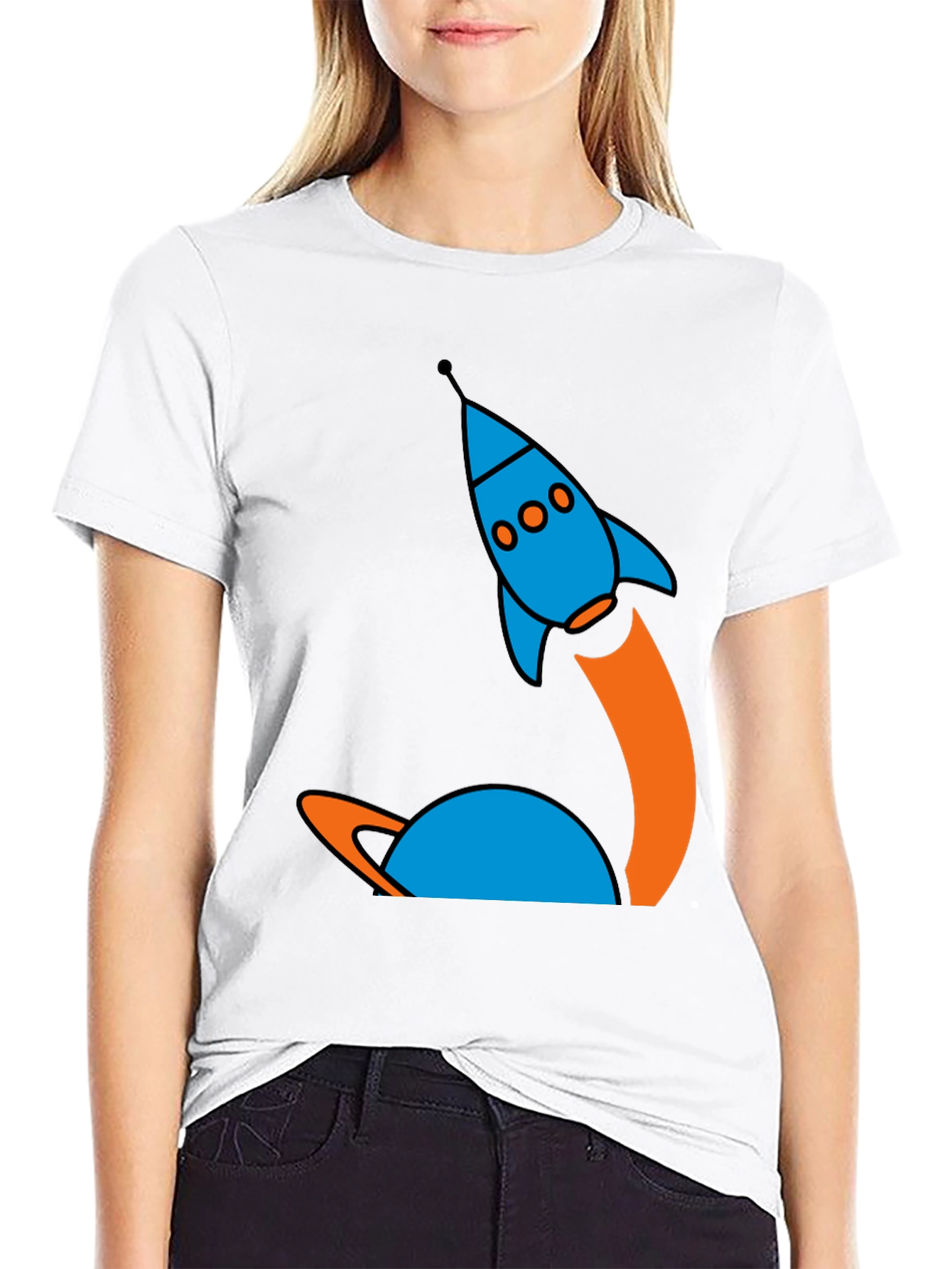 Retro Rocket Launch Graphic Tee - Black Cotton