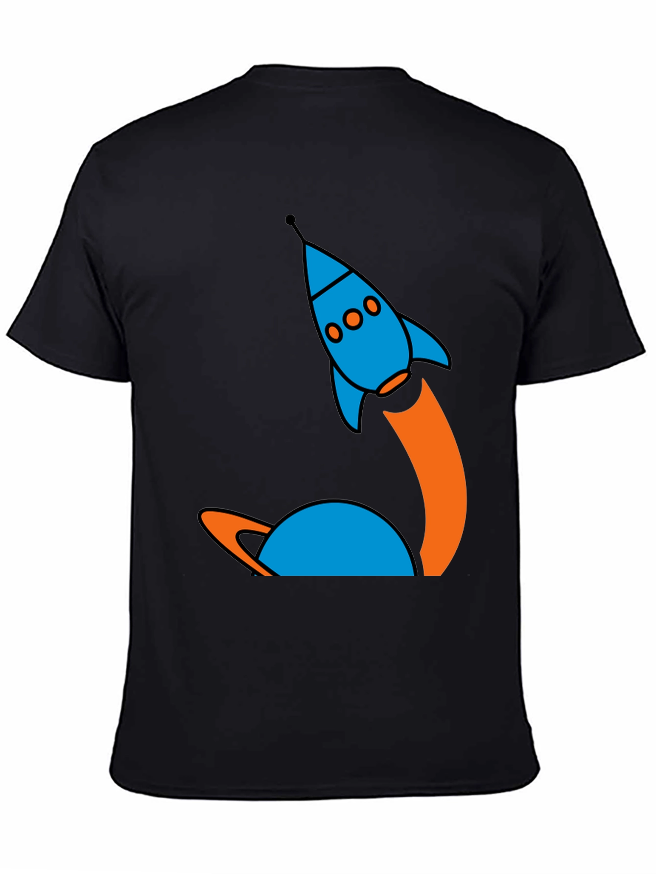 Retro Rocket Launch Graphic Tee - Black Cotton