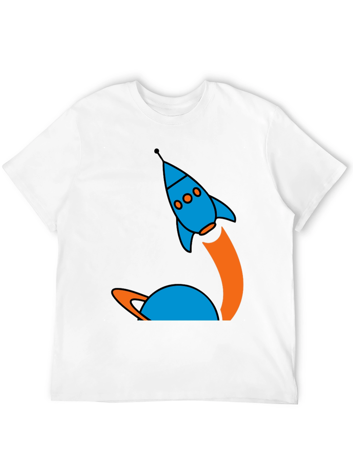 Retro Rocket Launch Graphic Tee - Black Cotton
