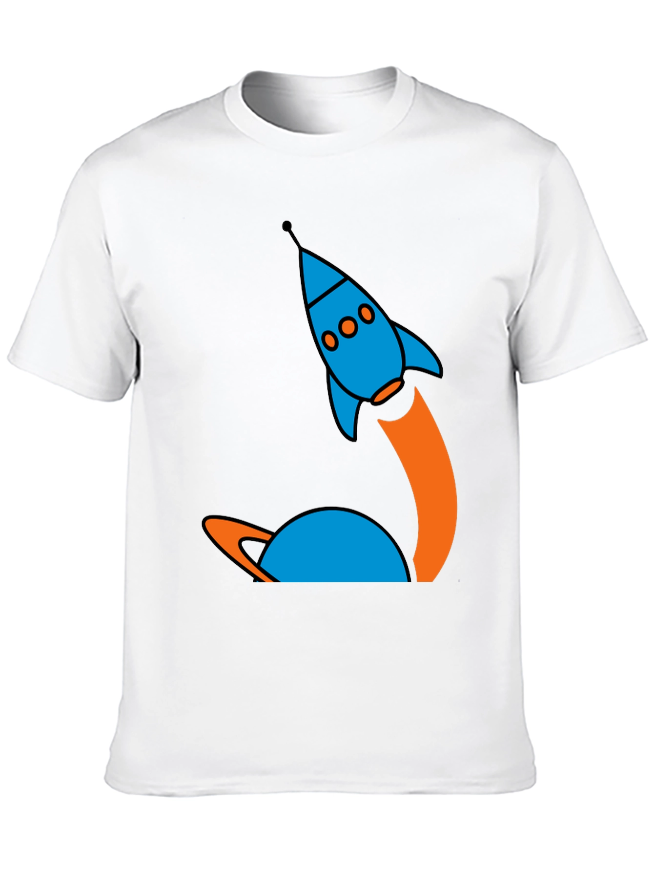 Retro Rocket Launch Graphic Tee - Black Cotton