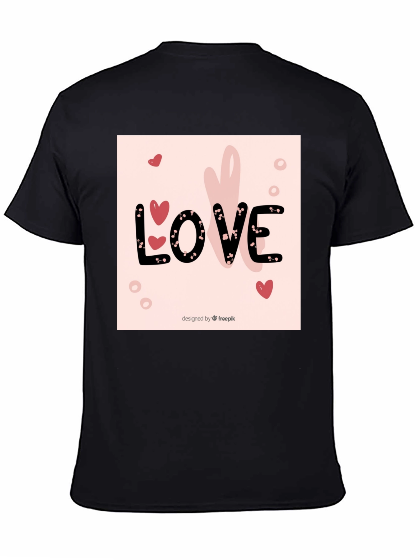 Love Heart Design Black Cotton T-Shirt
