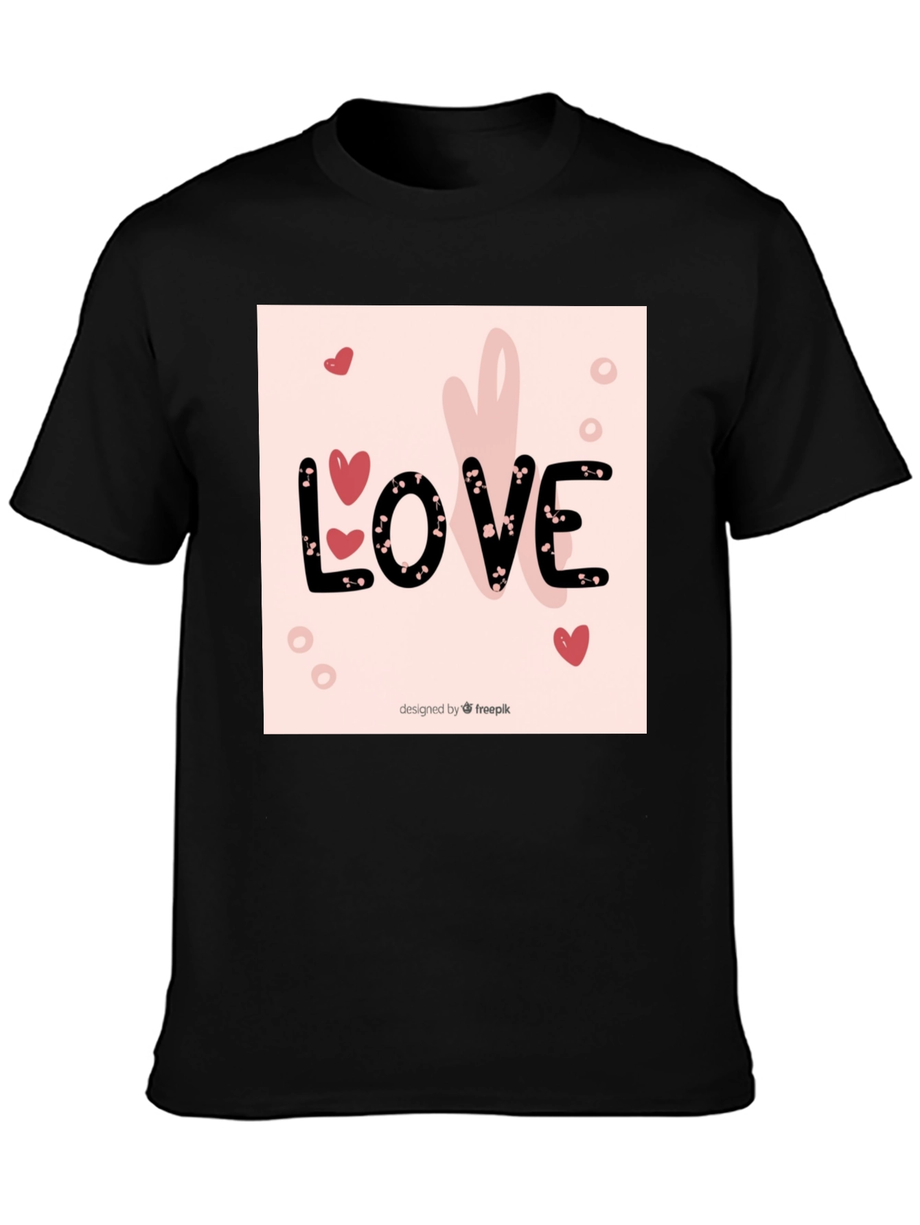Love Heart Design Black Cotton T-Shirt