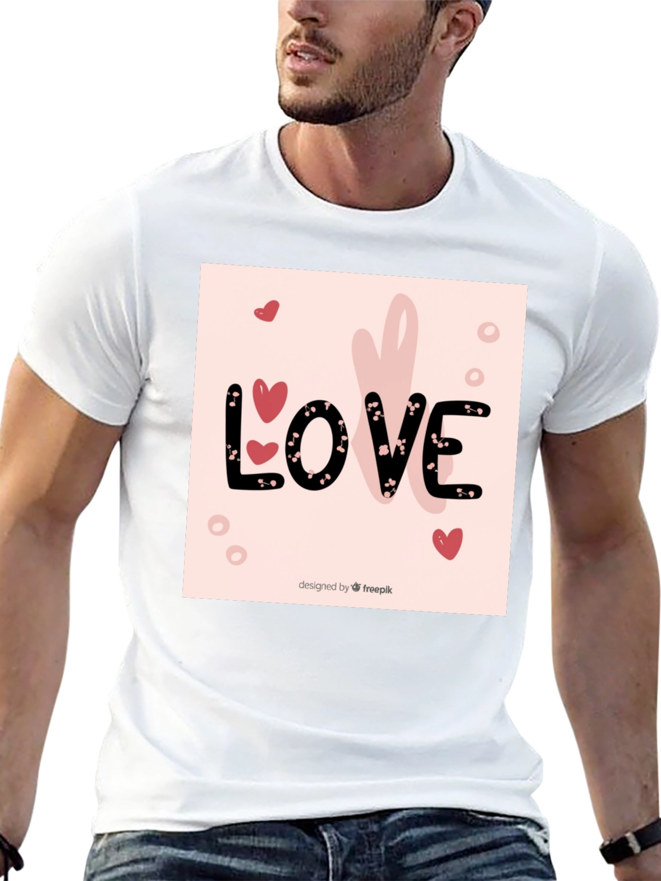 Love Heart Design Black Cotton T-Shirt