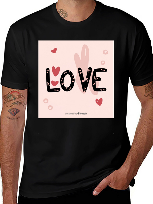 Love Heart Design Black Cotton T-Shirt