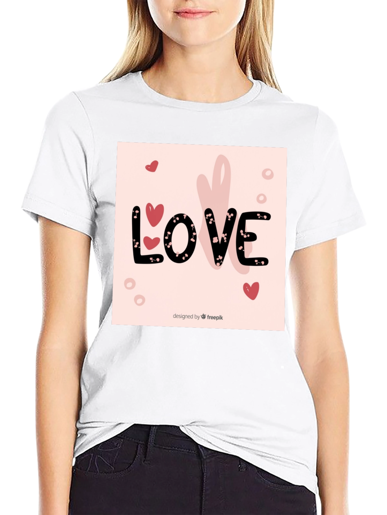 Love Heart Design Black Cotton T-Shirt