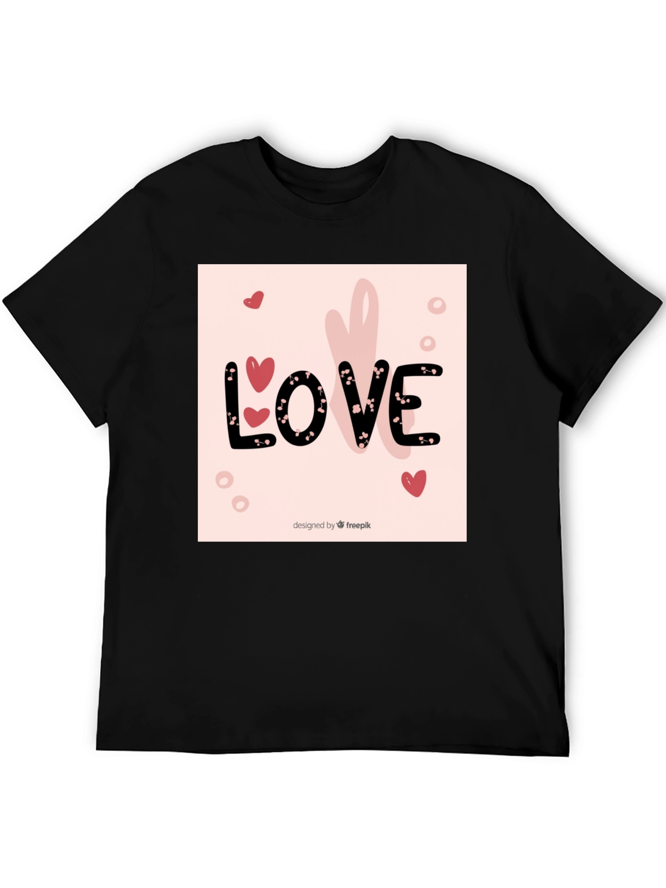 Love Heart Design Black Cotton T-Shirt
