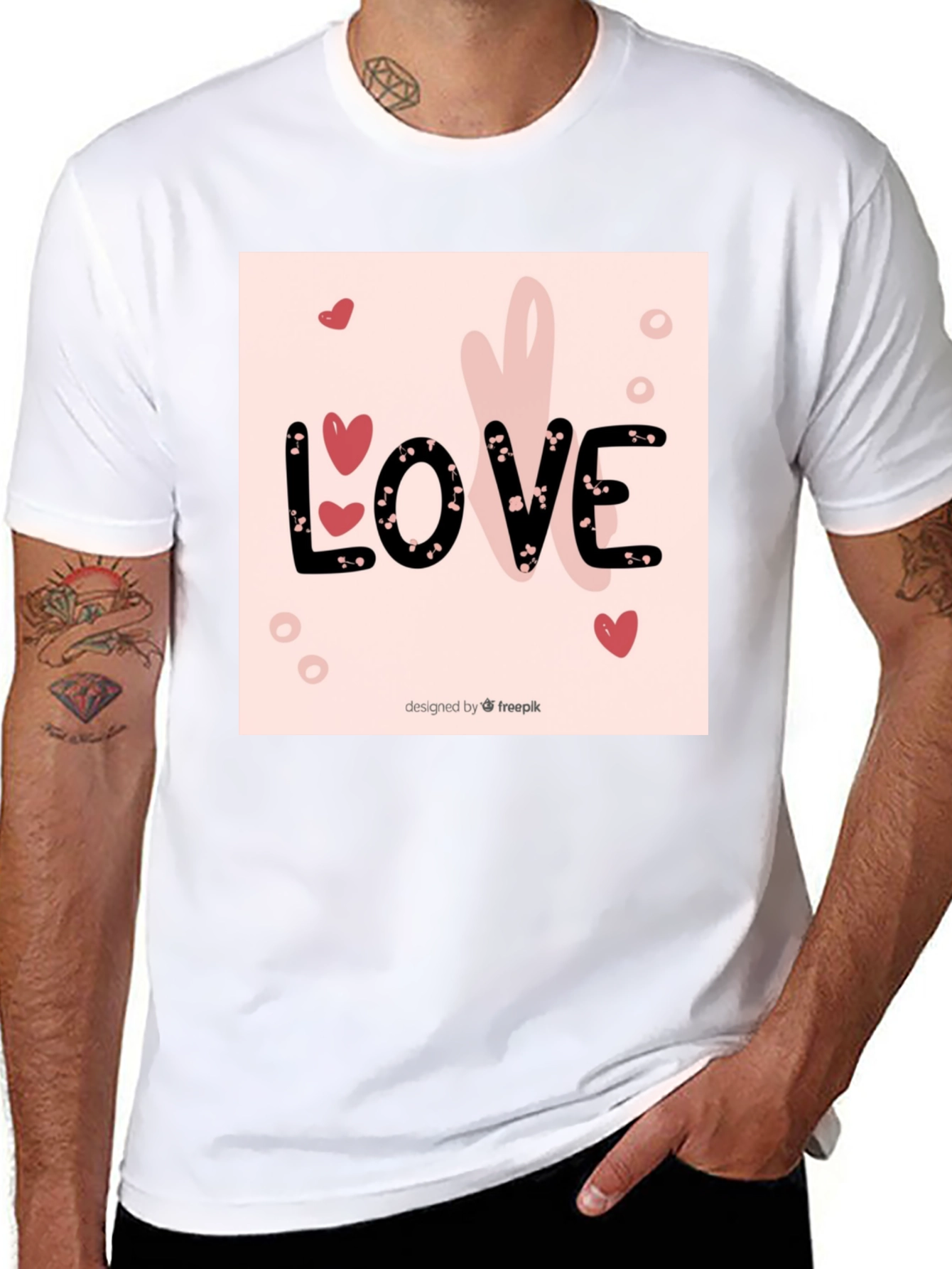 Love Heart Design Black Cotton T-Shirt