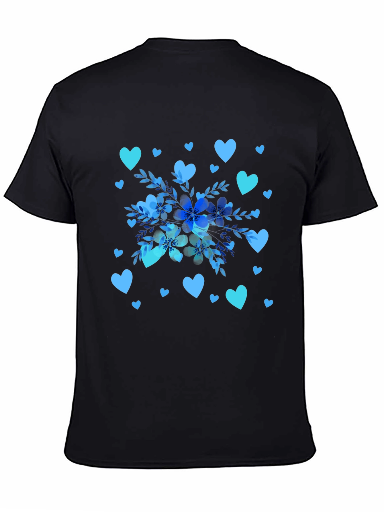 Floral Heart Print Black T-Shirt