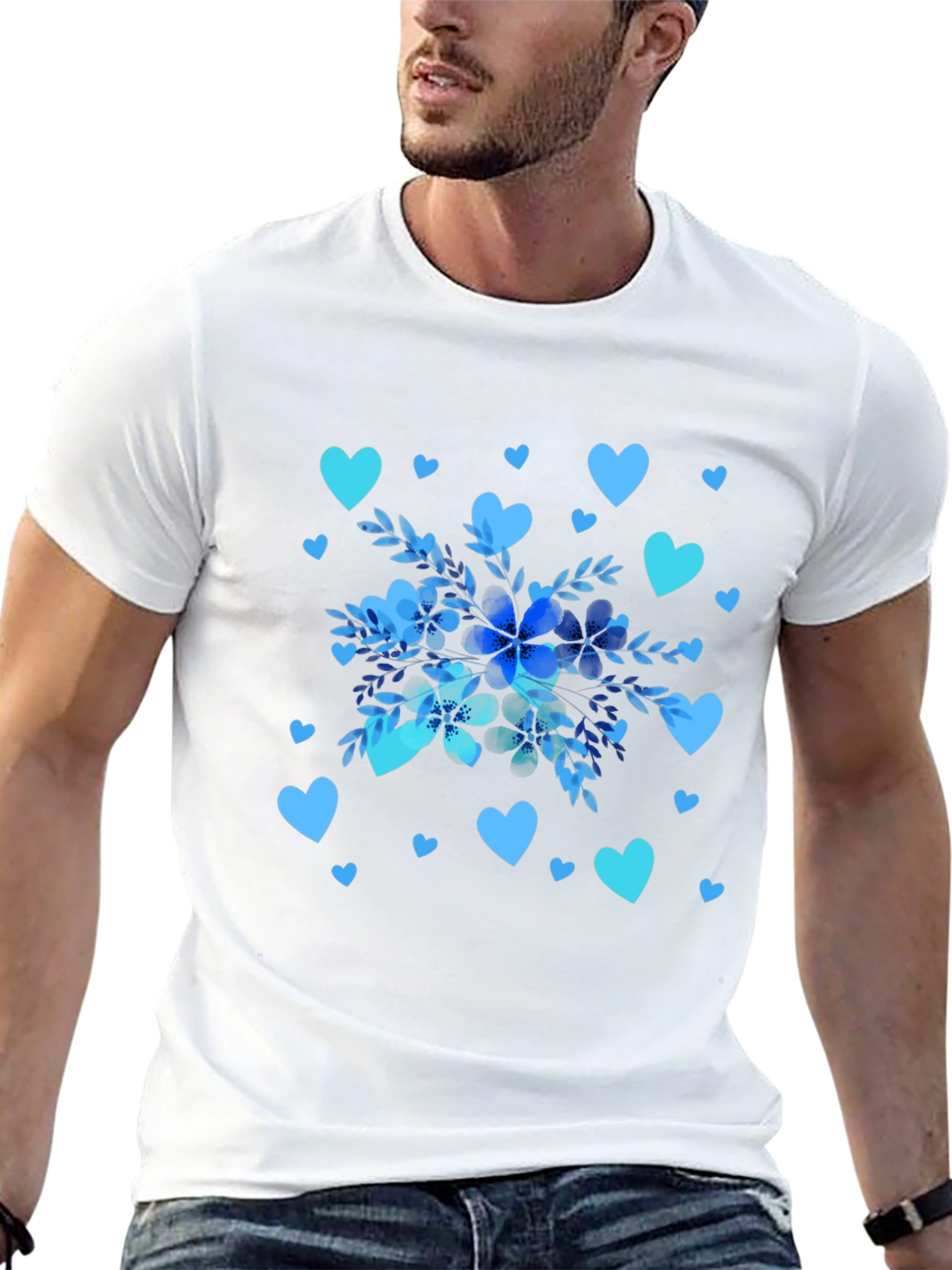 Floral Heart Print Black T-Shirt