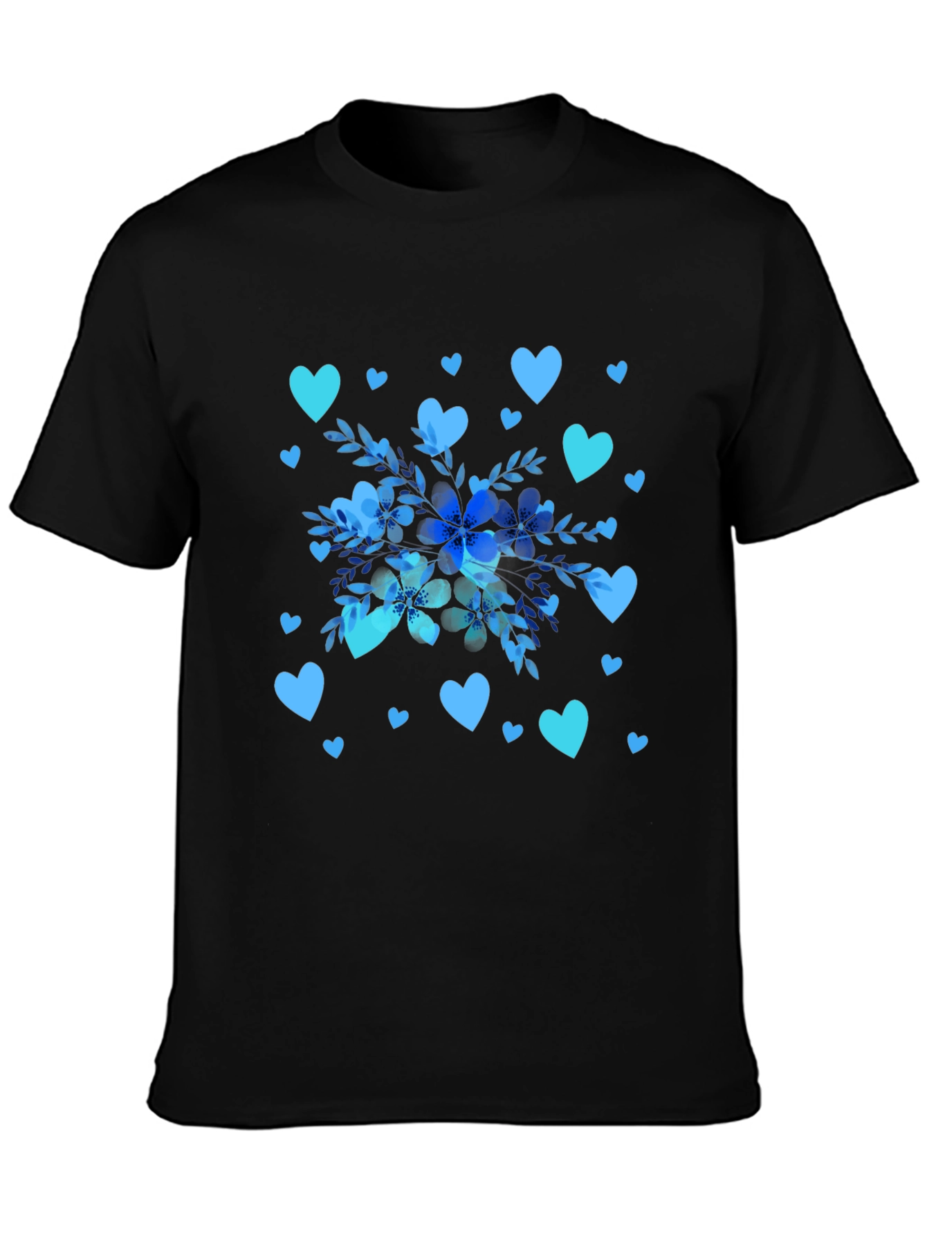Floral Heart Print Black T-Shirt