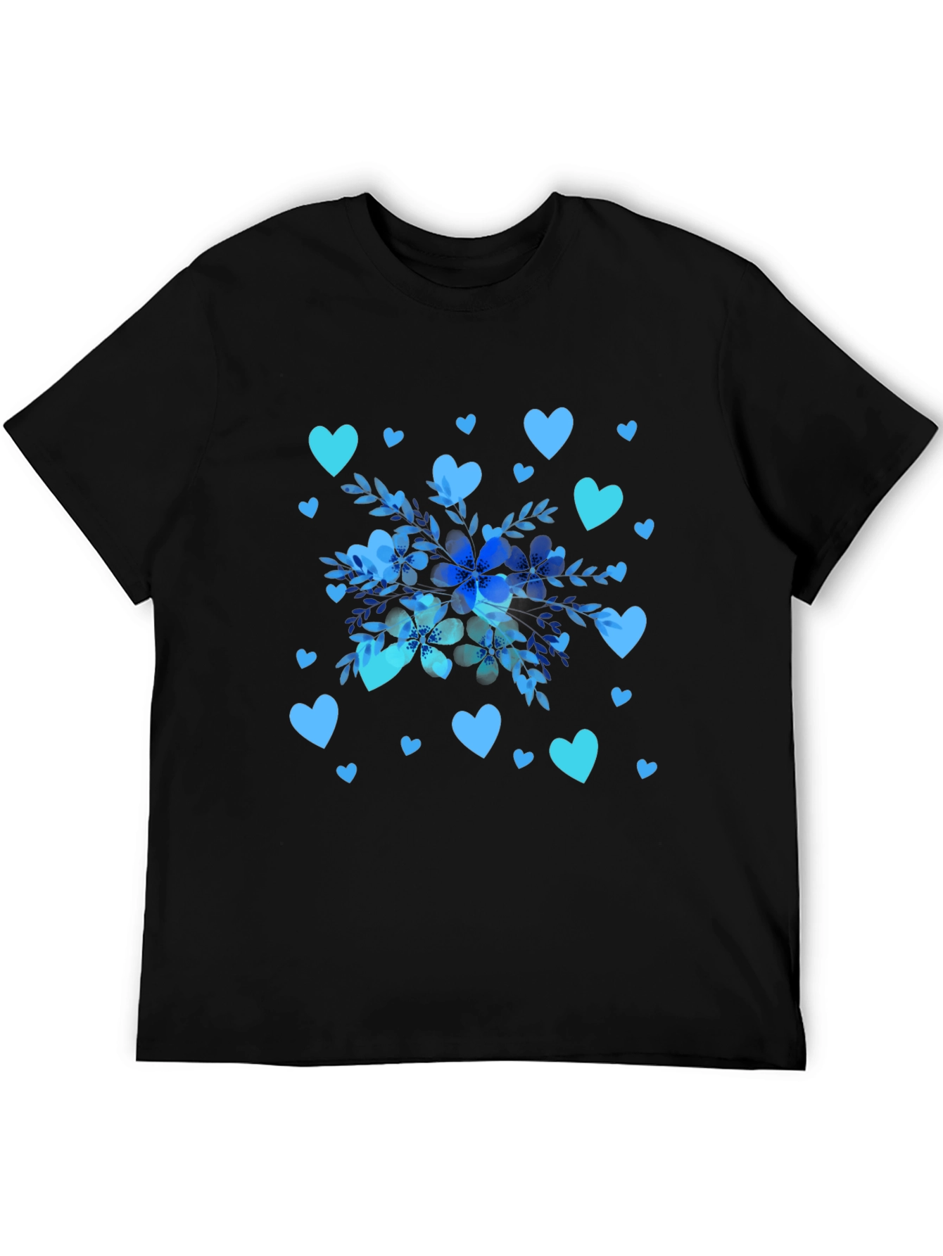 Floral Heart Print Black T-Shirt