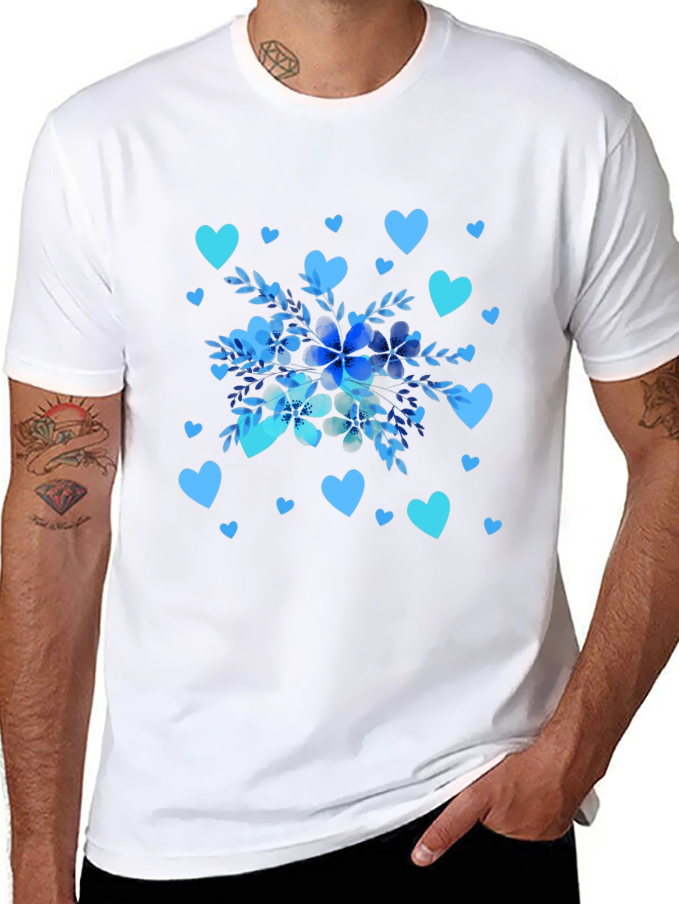 Floral Heart Print Black T-Shirt