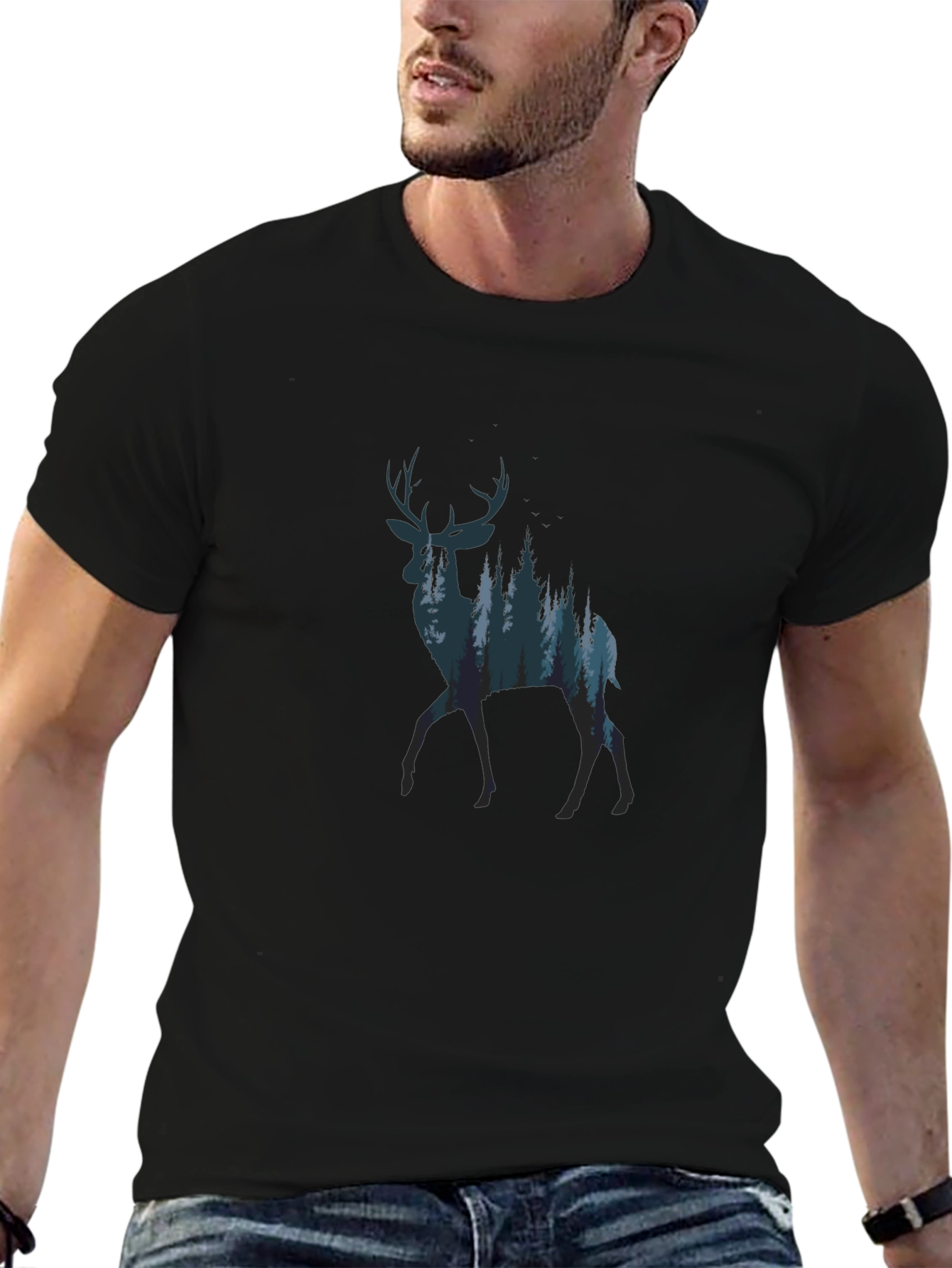 Nature Deer Graphic Tee - Black