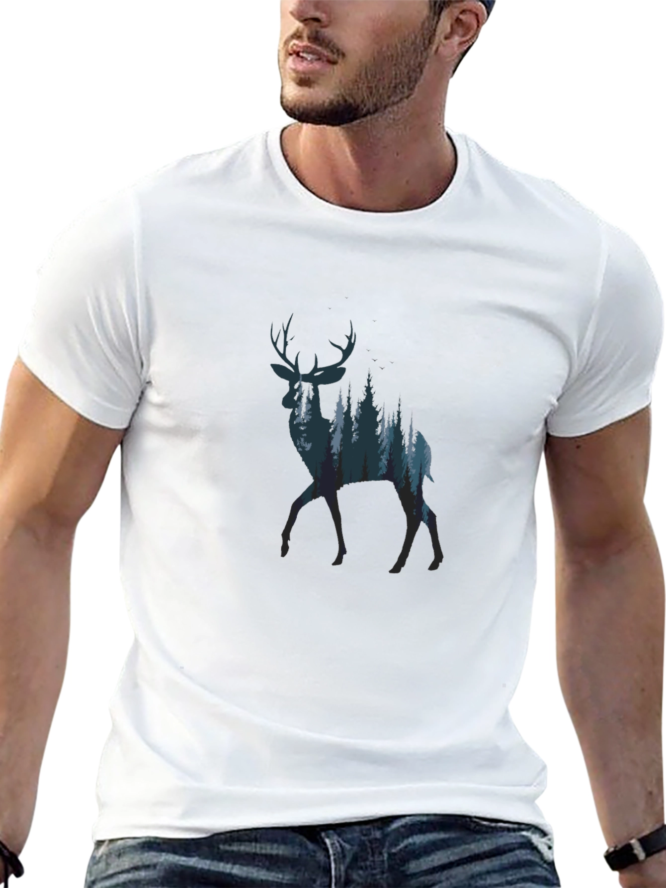 Nature Deer Graphic Tee - Black