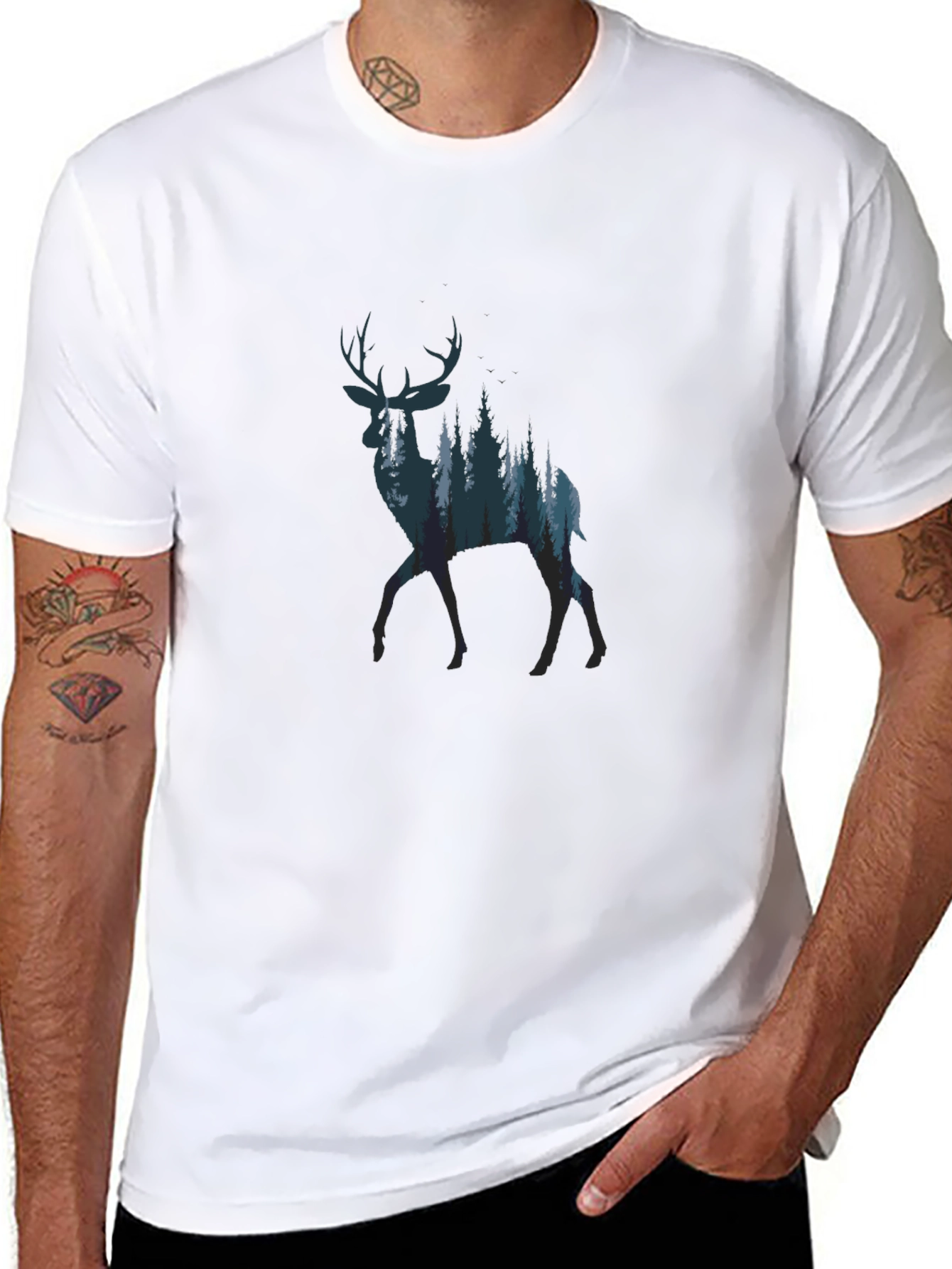 Nature Deer Graphic Tee - Black