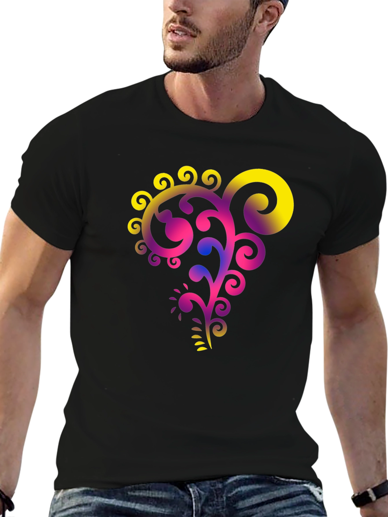 Floral Swirl Graphic Black T-Shirt