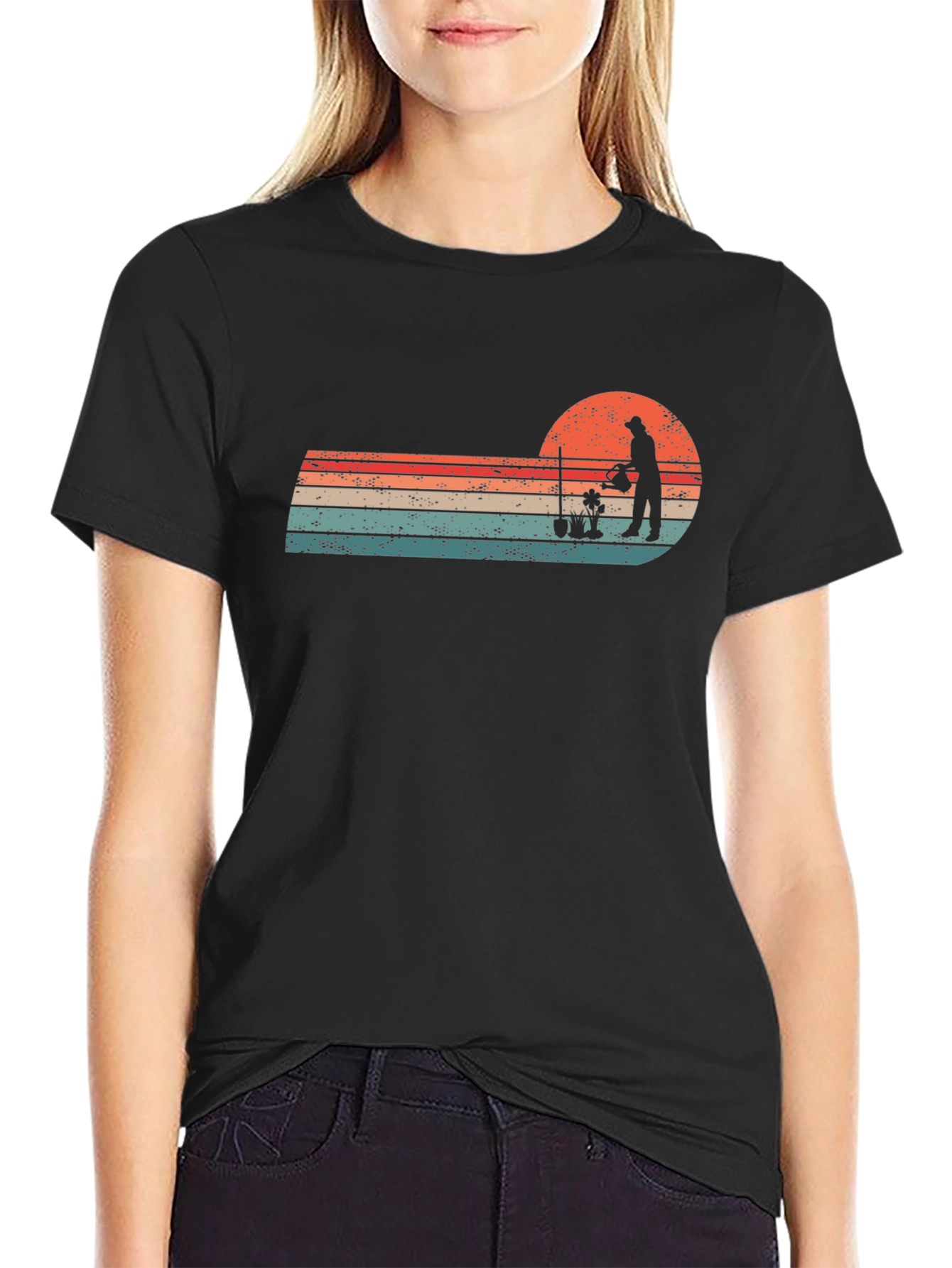 Gardening Silhouette T-Shirt - Retro Style