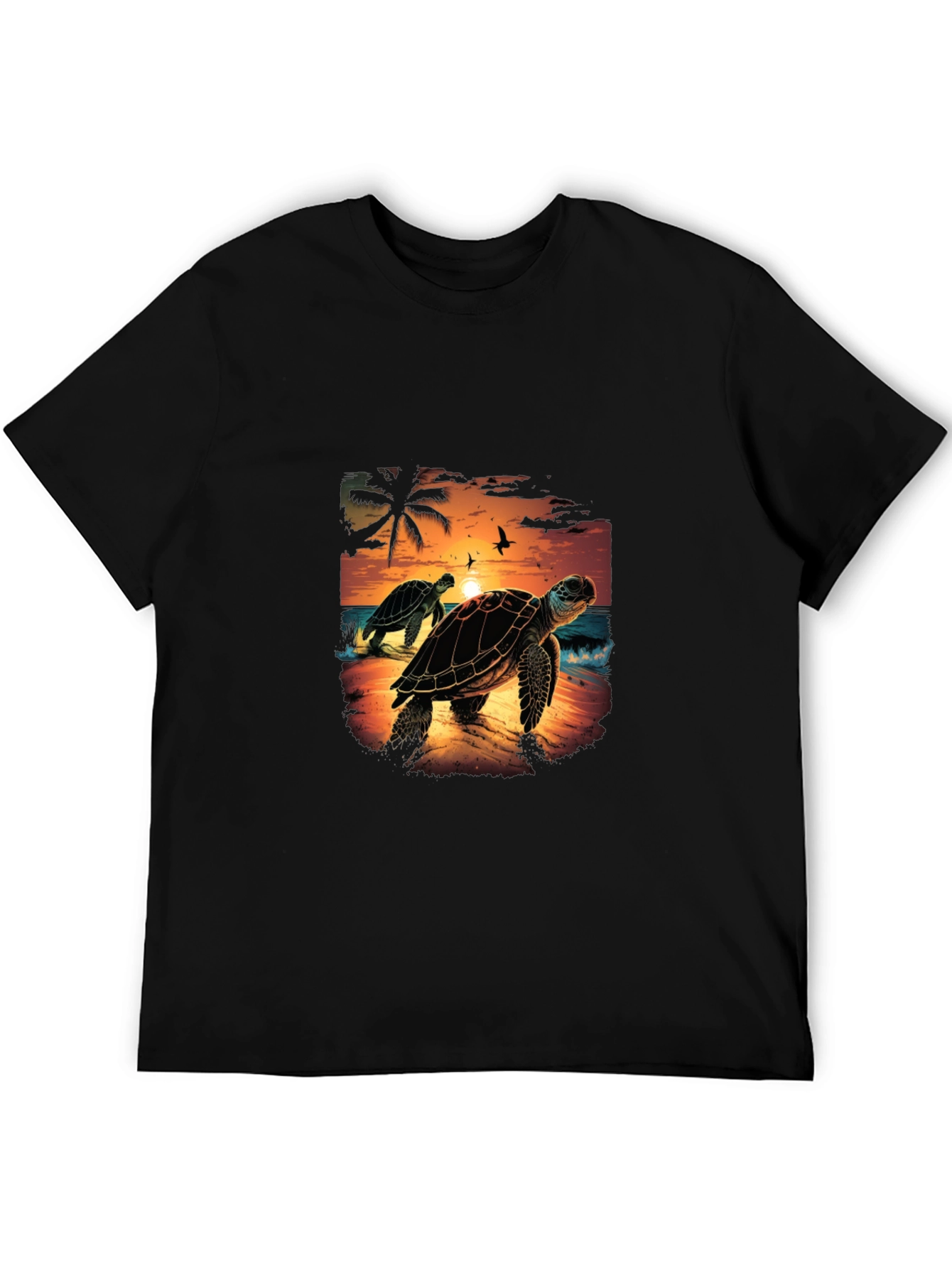 Sunset Turtle Graphic Tee - Black