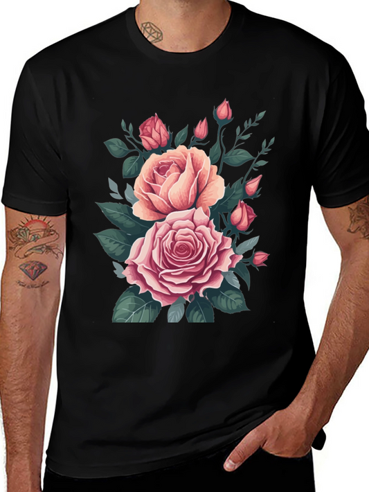 Elegant Rose Bouquet Graphic Tee - Soft Cotton Comfort