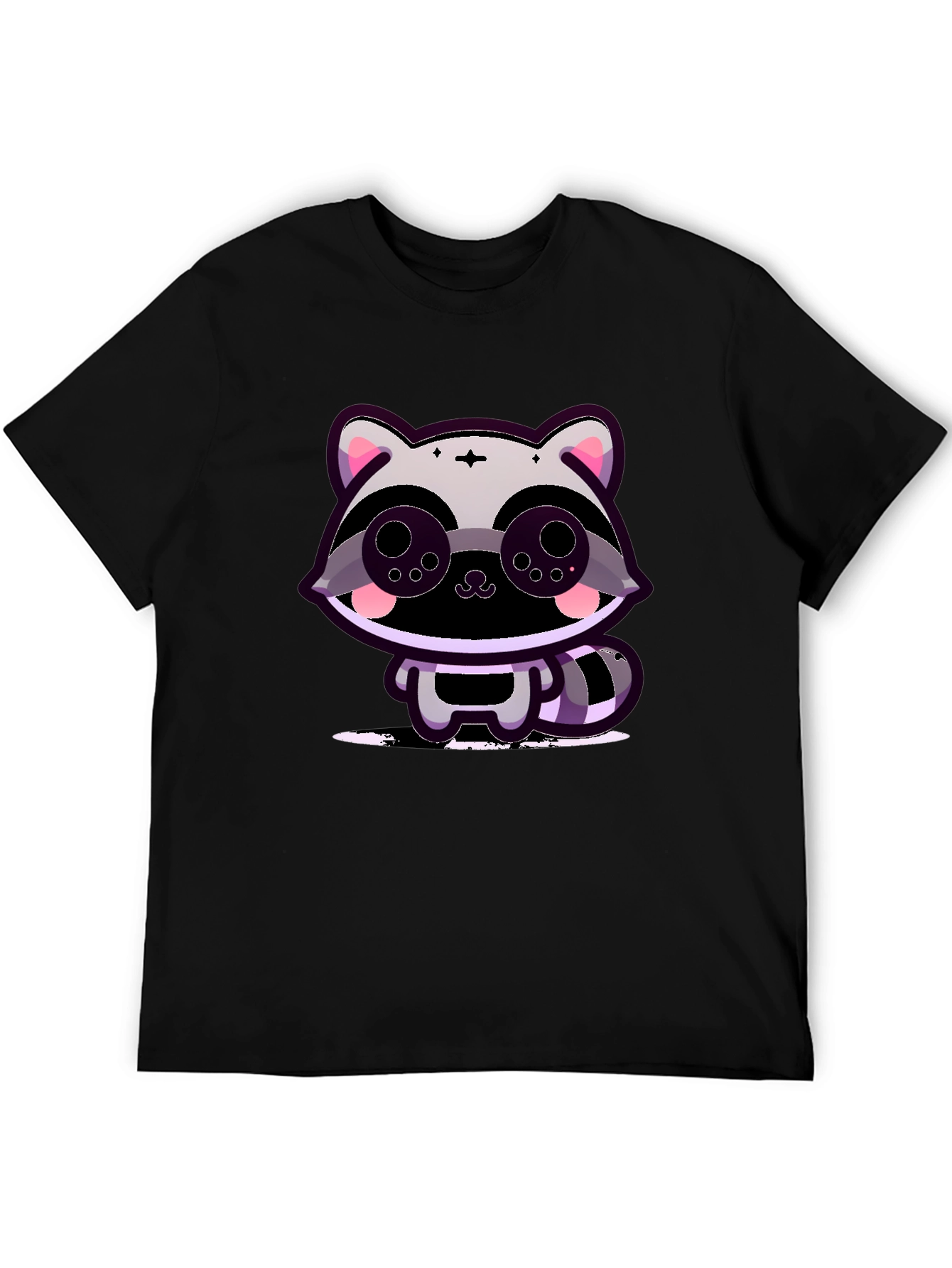Cute Raccoon Graphic Tee - Black Cotton T-Shirt