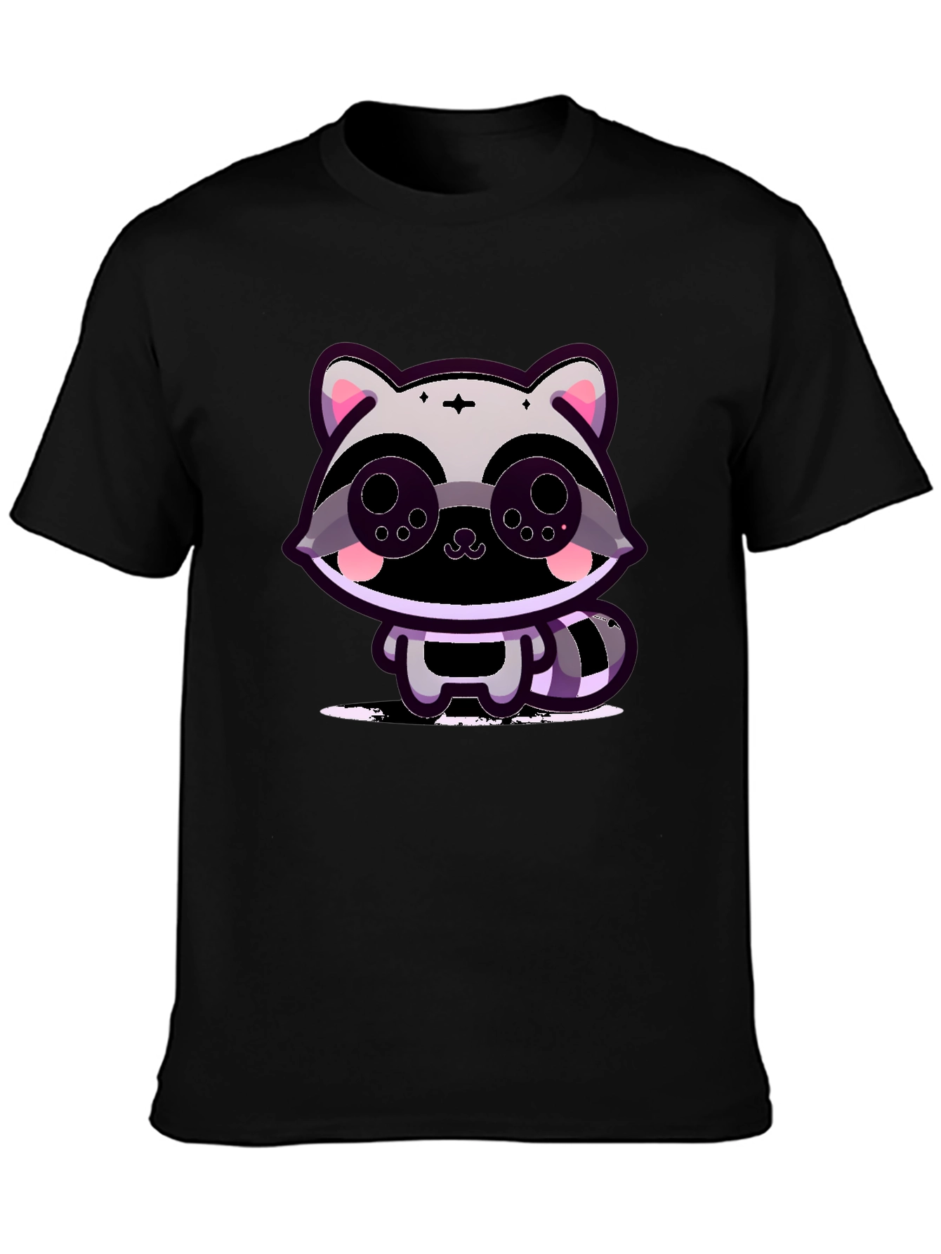 Cute Raccoon Graphic Tee - Black Cotton T-Shirt