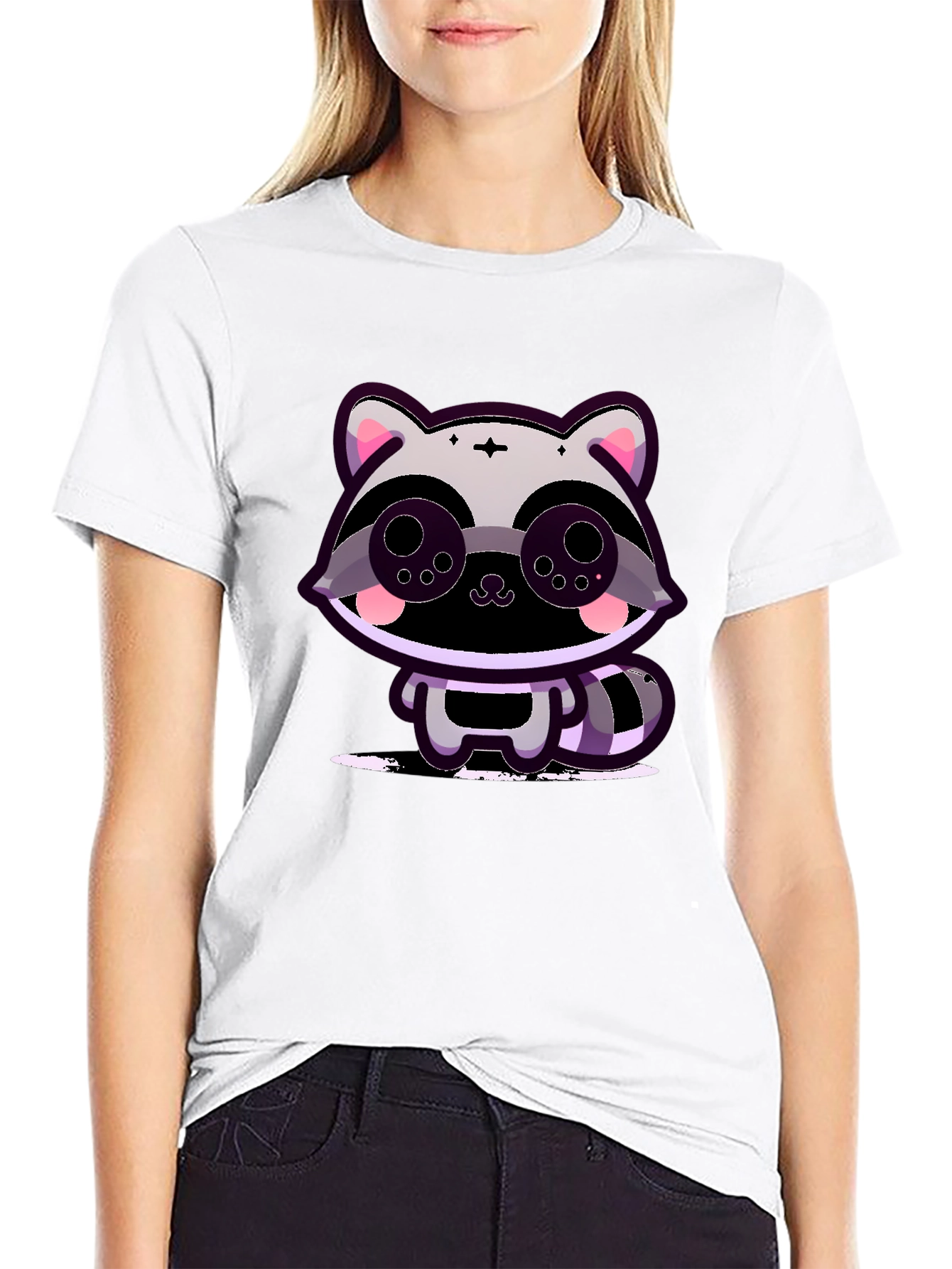 Cute Raccoon Graphic Tee - Black Cotton T-Shirt