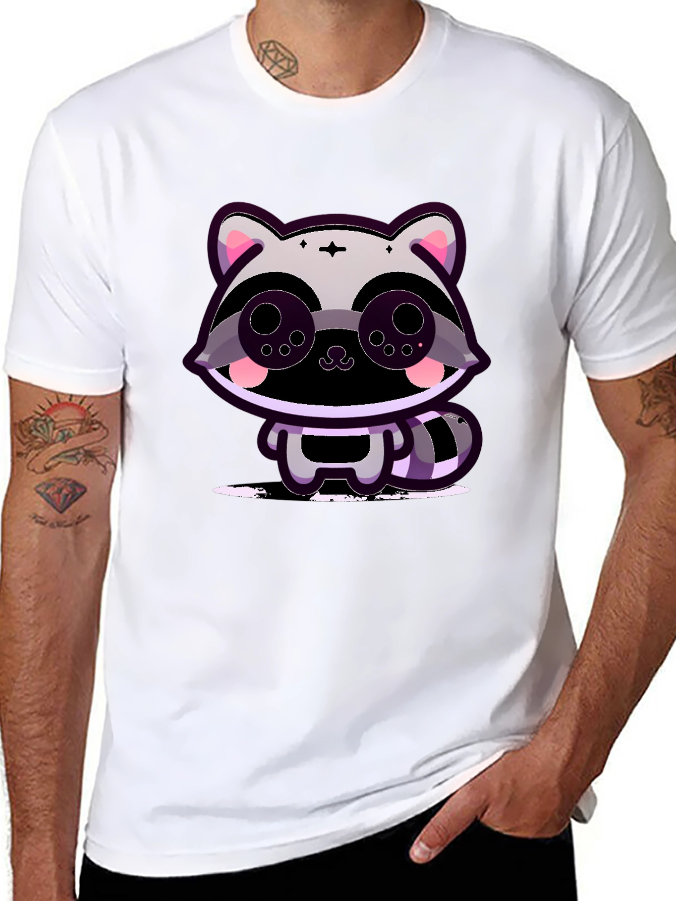 Cute Raccoon Graphic Tee - Black Cotton T-Shirt