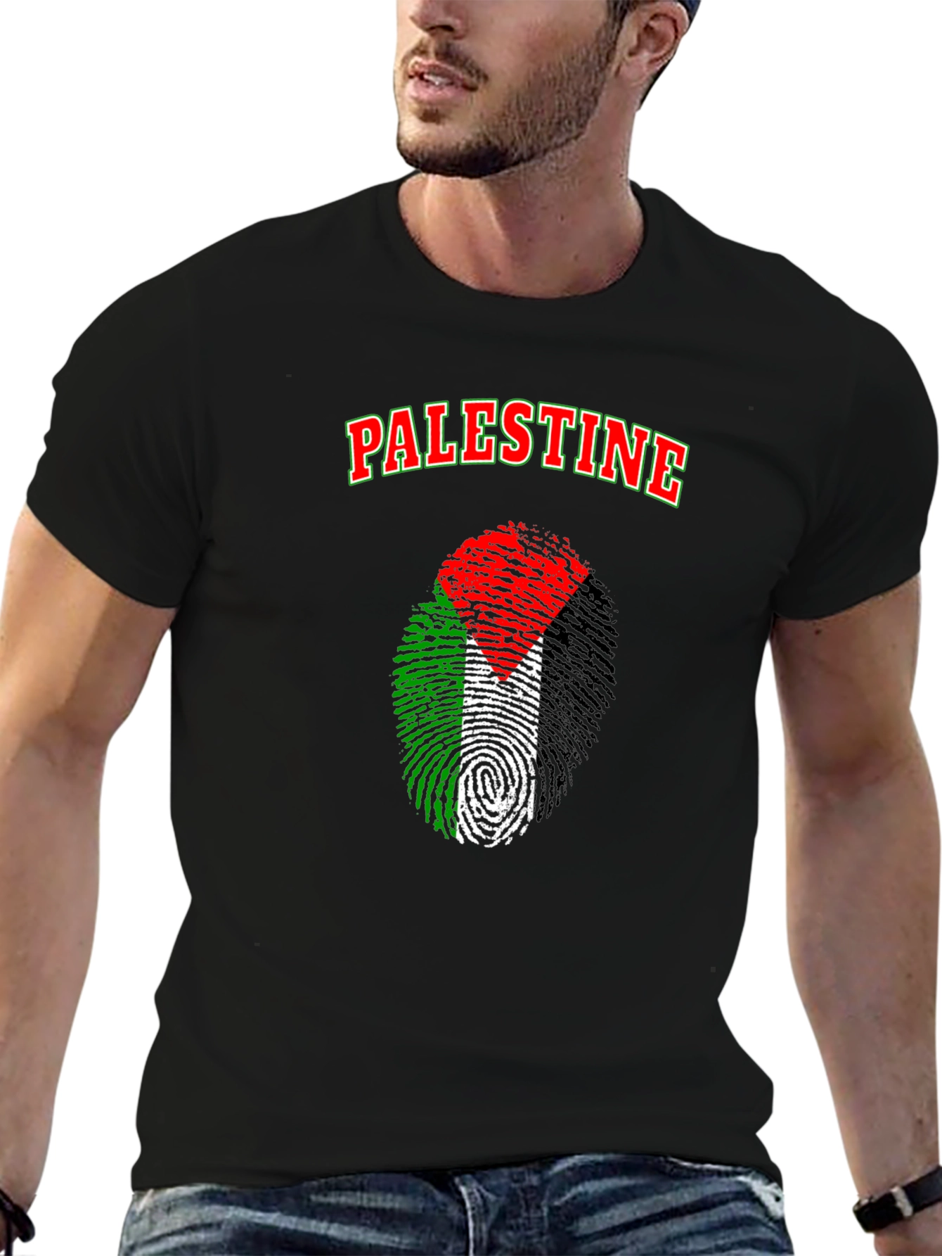 Palestine Fingerprint Flag Graphic T-Shirt