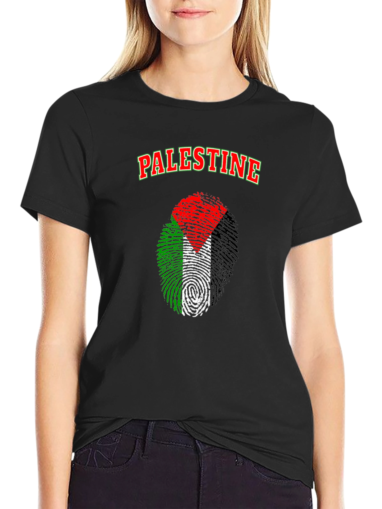 Palestine Fingerprint Flag Graphic T-Shirt