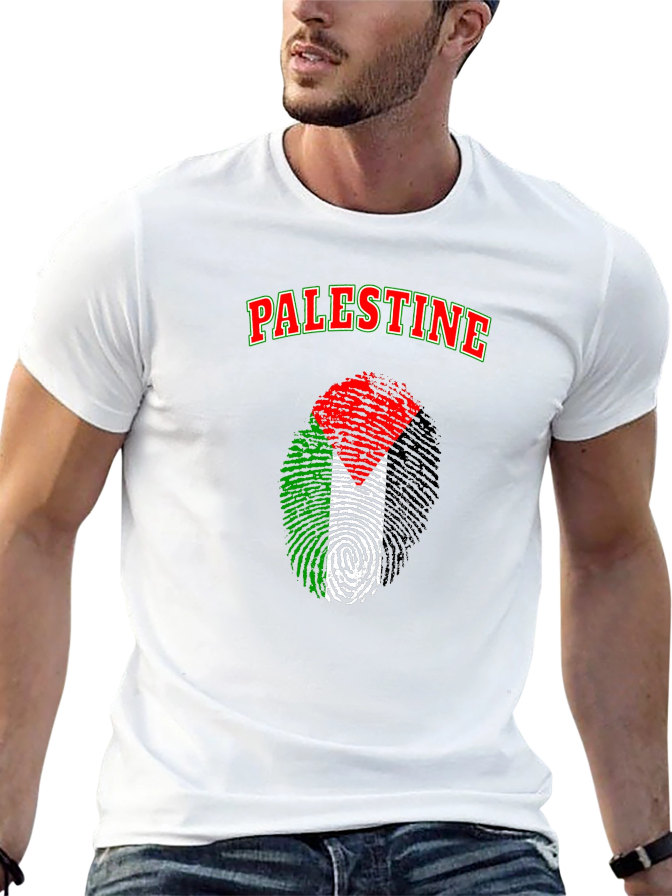 Palestine Fingerprint Flag Graphic T-Shirt