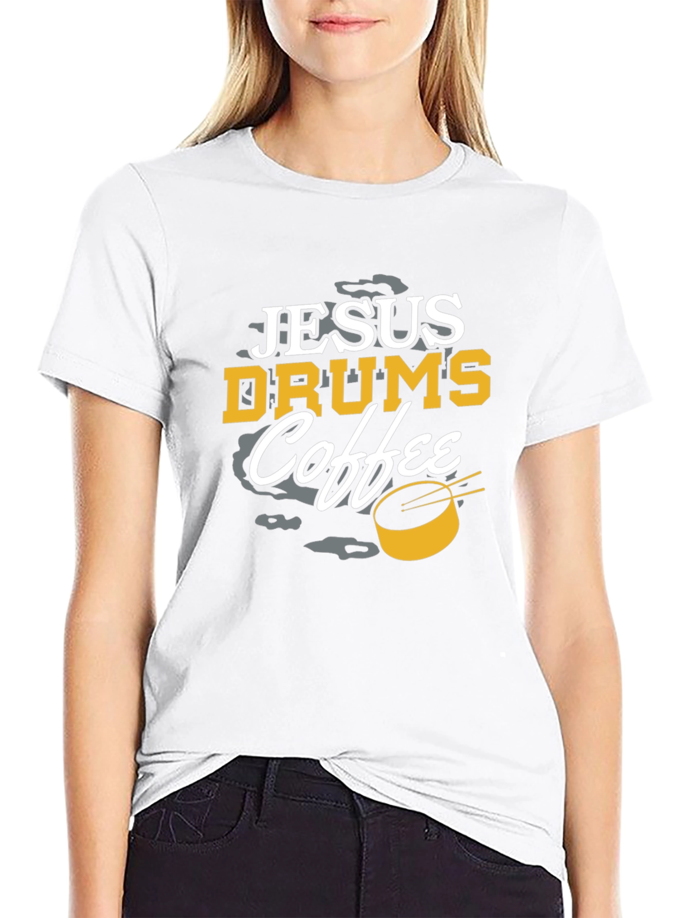 Jesus Drums Coffee Black Graphic Tee