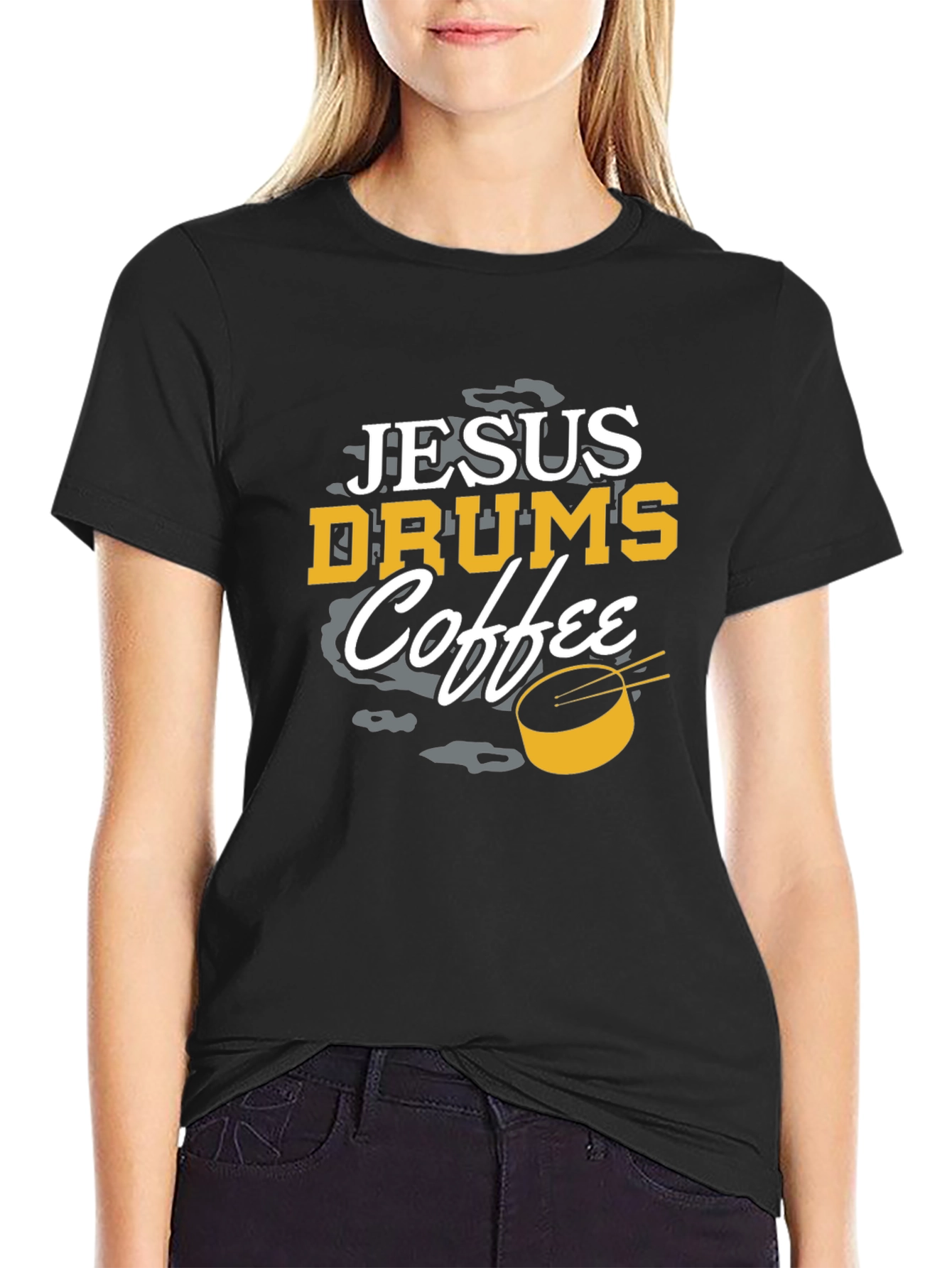 Jesus Drums Coffee Black Graphic Tee