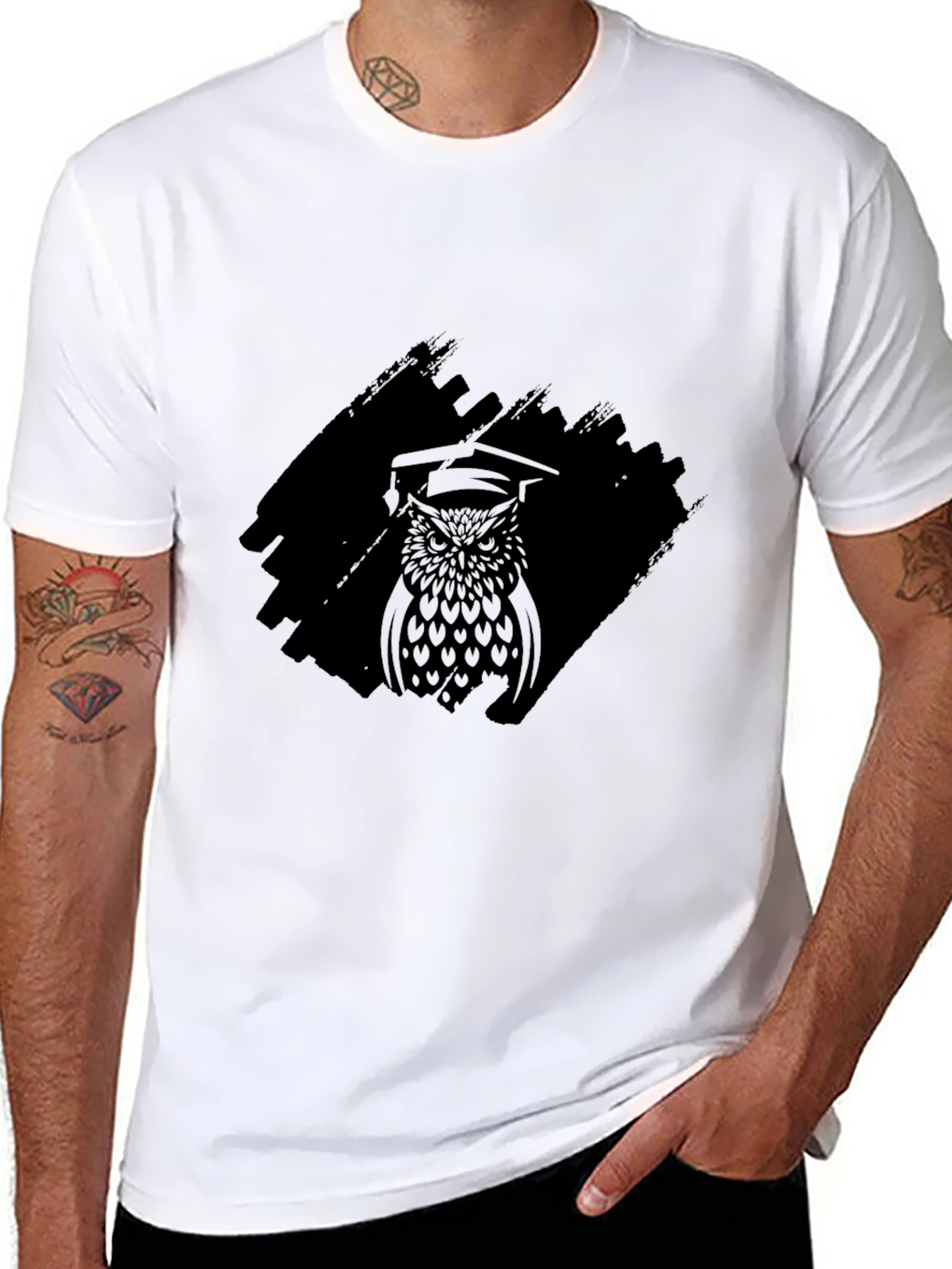 Mens Black Owl Graphic Print T-Shirt