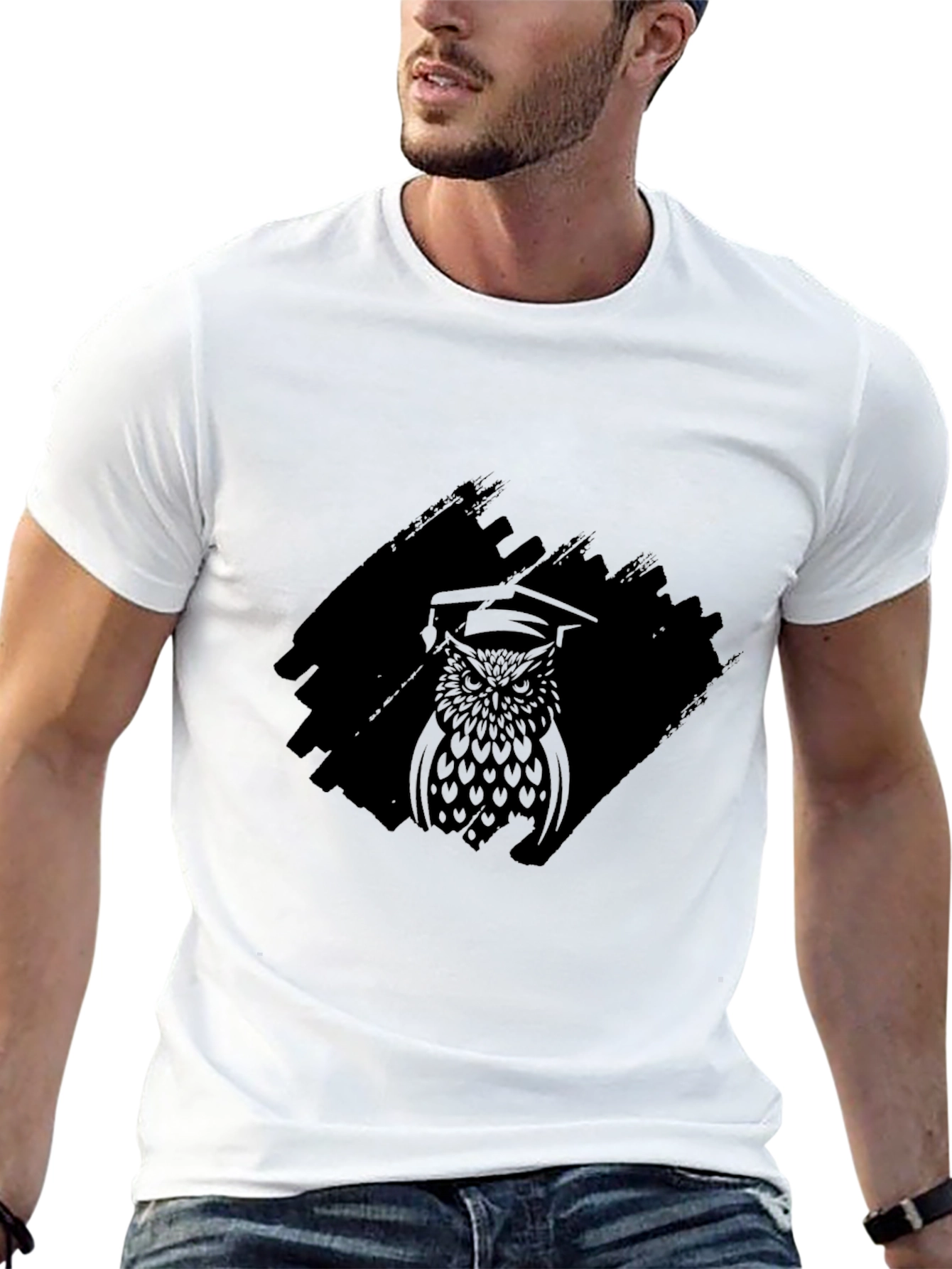 Mens Black Owl Graphic Print T-Shirt