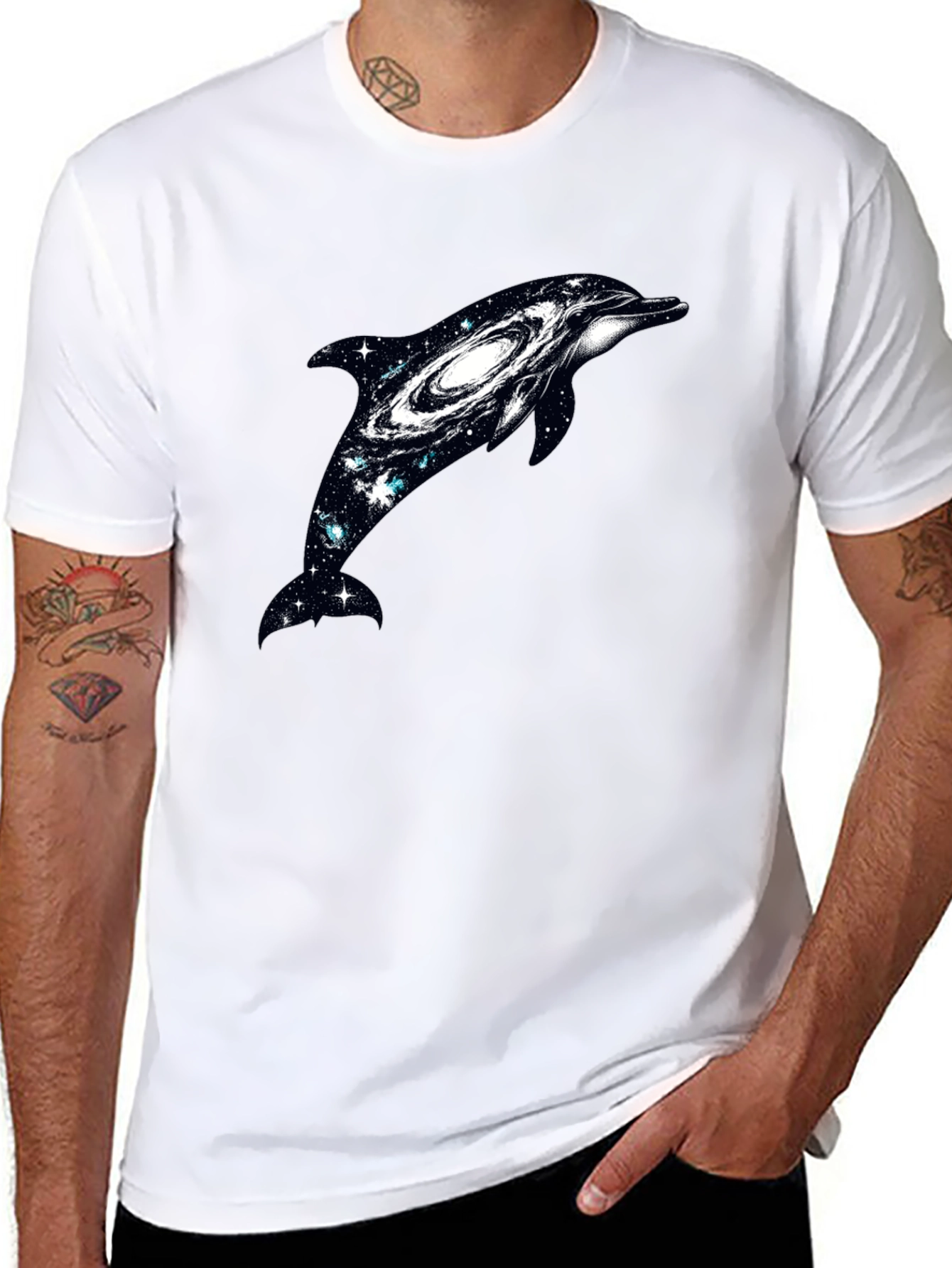 Galaxy Dolphin Graphic Tee - Unique Space Design