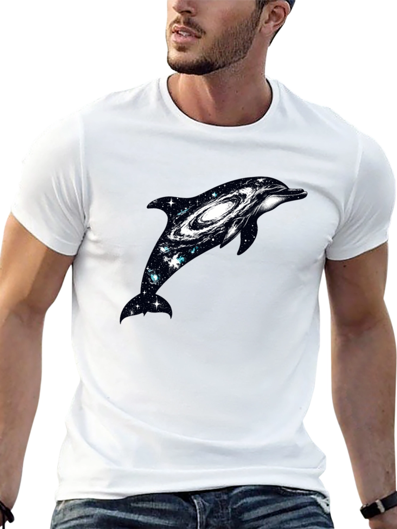 Galaxy Dolphin Graphic Tee - Unique Space Design