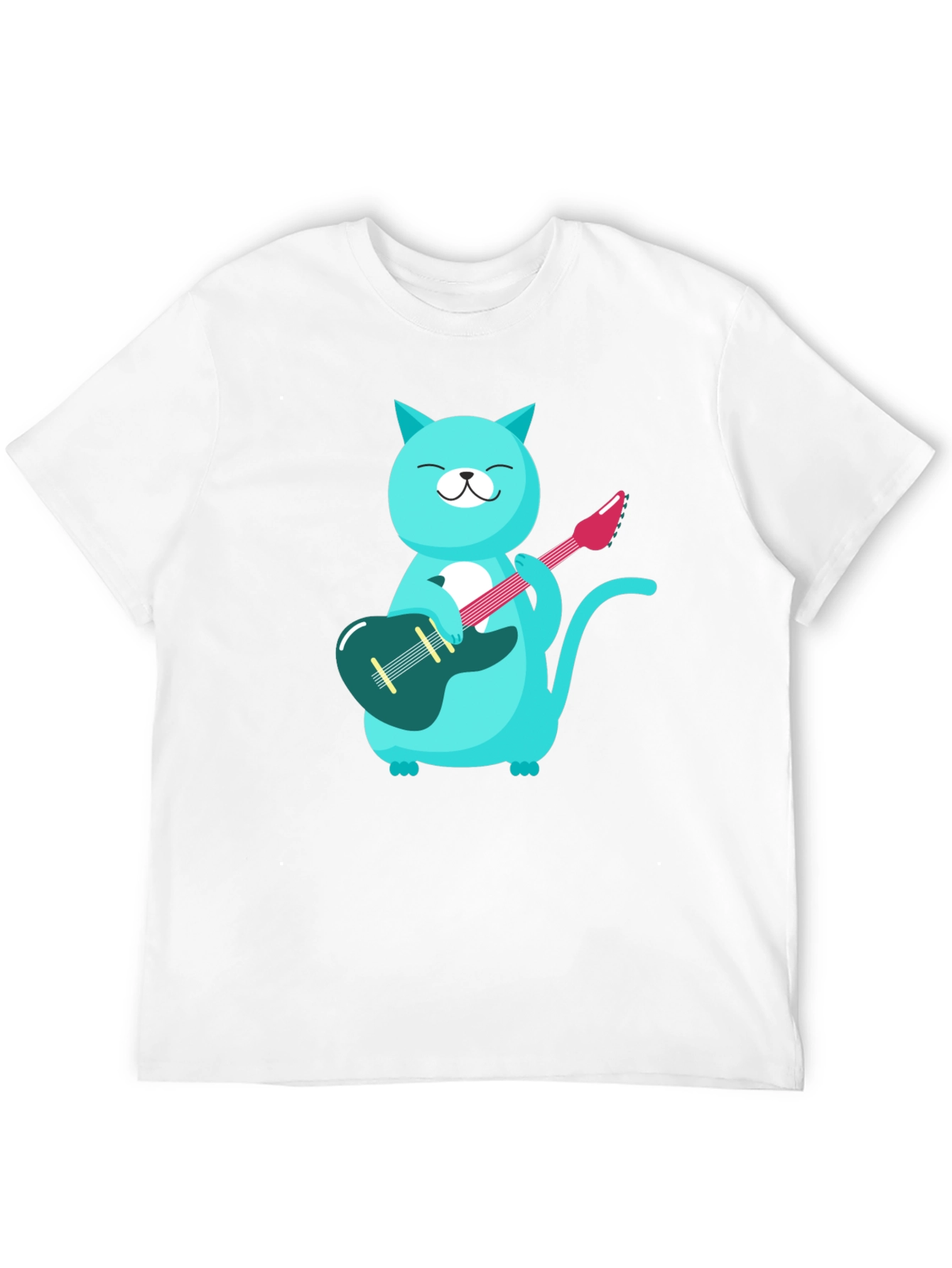 Cat Guitarist T-Shirt - Black Cotton Tee