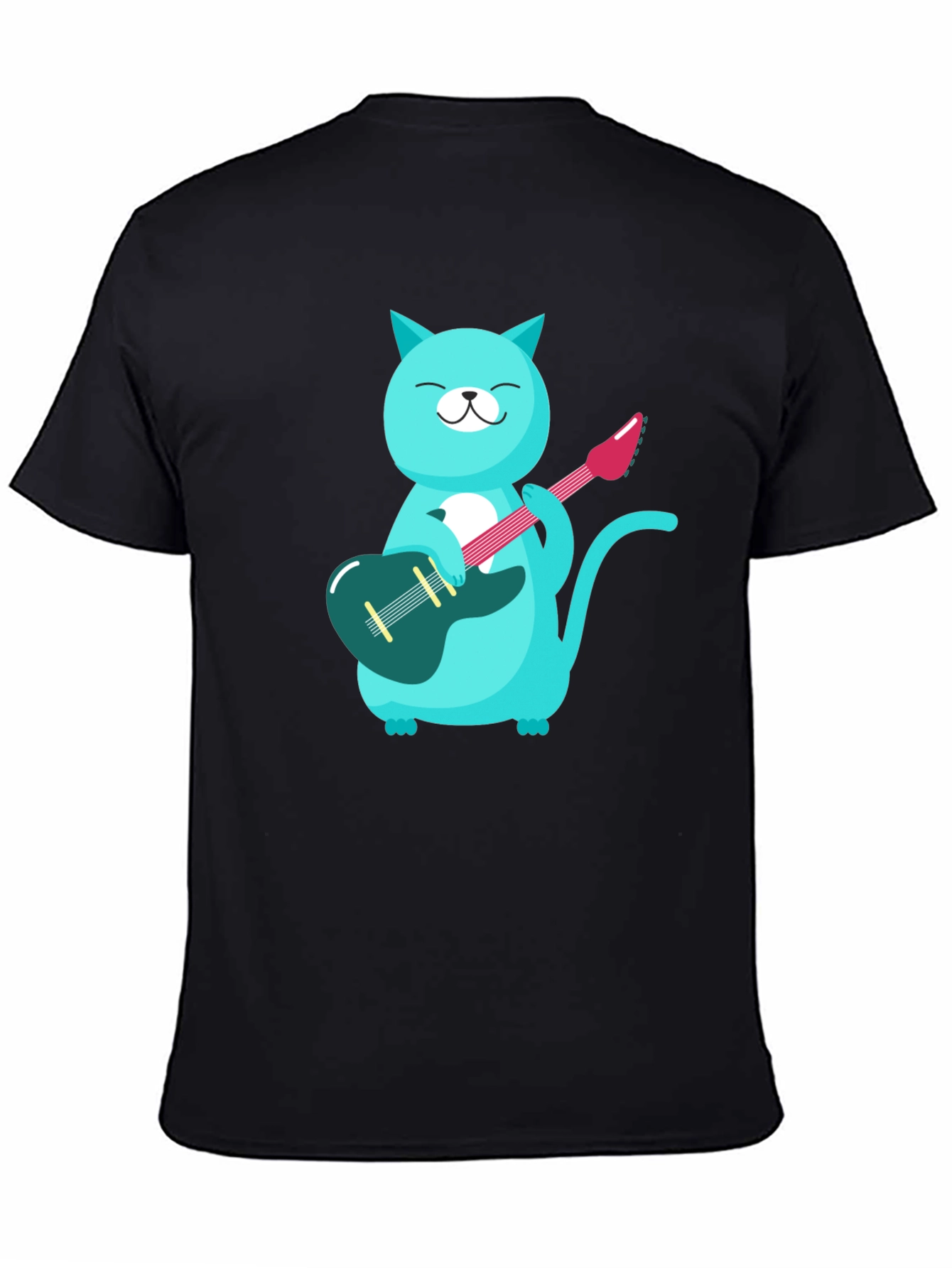 Cat Guitarist T-Shirt - Black Cotton Tee
