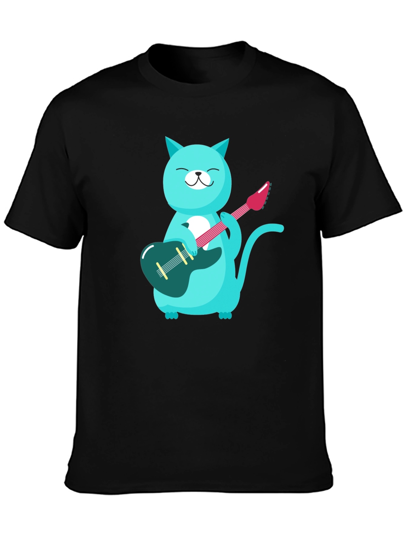 Cat Guitarist T-Shirt - Black Cotton Tee