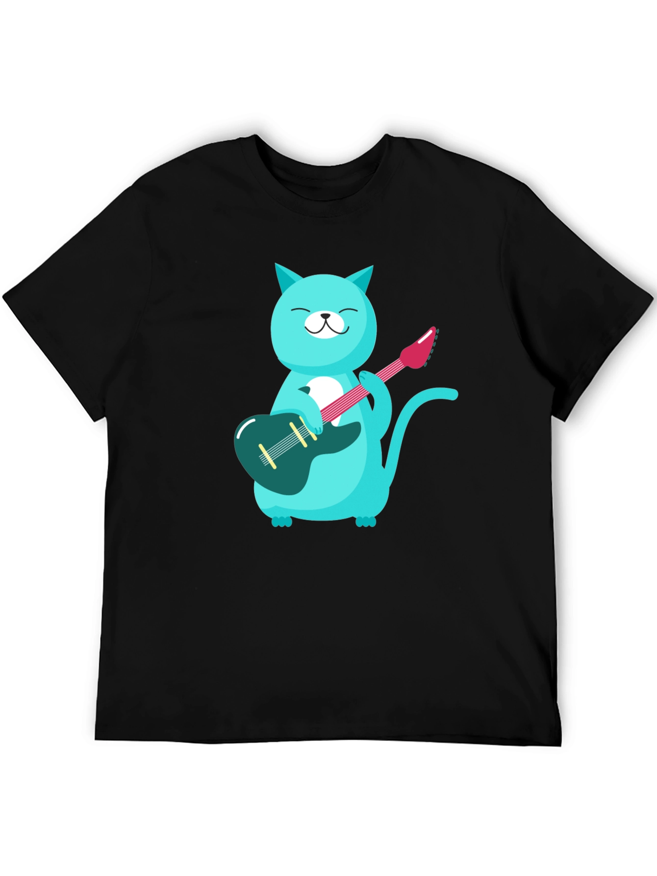 Cat Guitarist T-Shirt - Black Cotton Tee