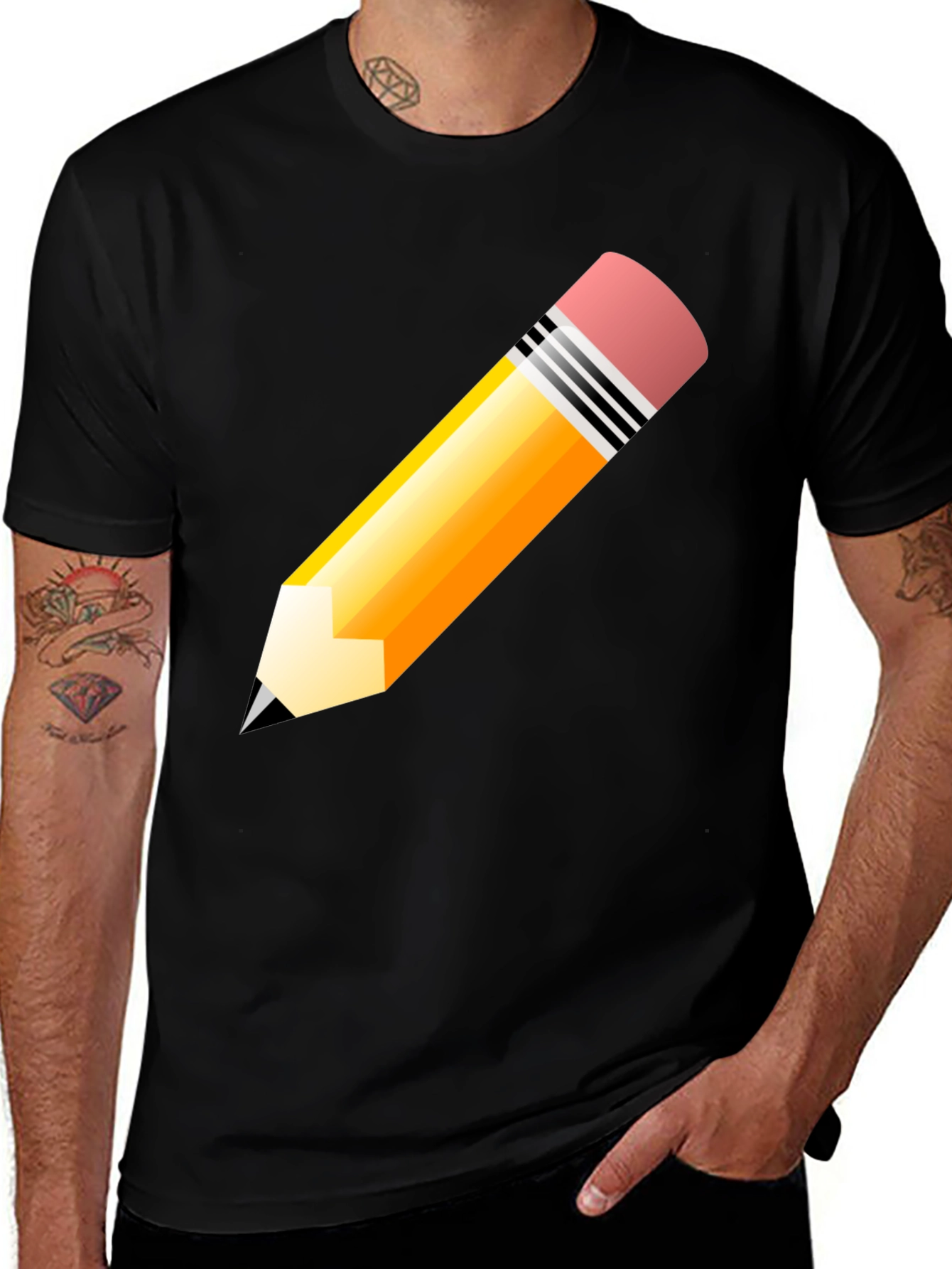 Pencil Graphic T-Shirt - Black Cotton Tee