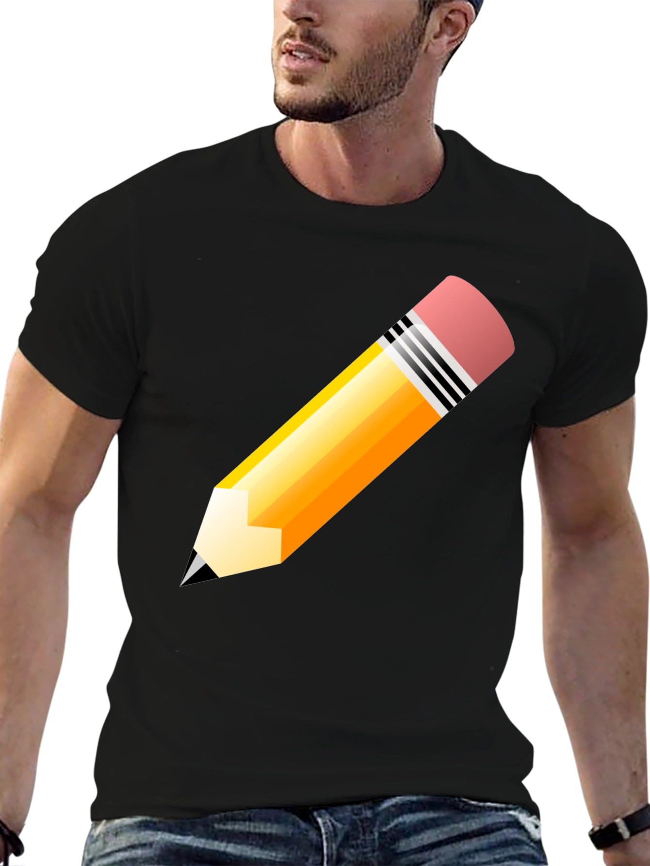 Pencil Graphic T-Shirt - Black Cotton Tee