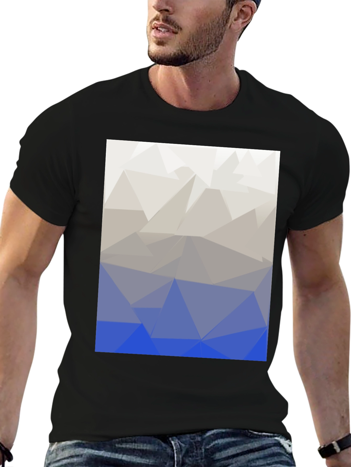 Abstract Geometric Triangle Print T-Shirt - Black