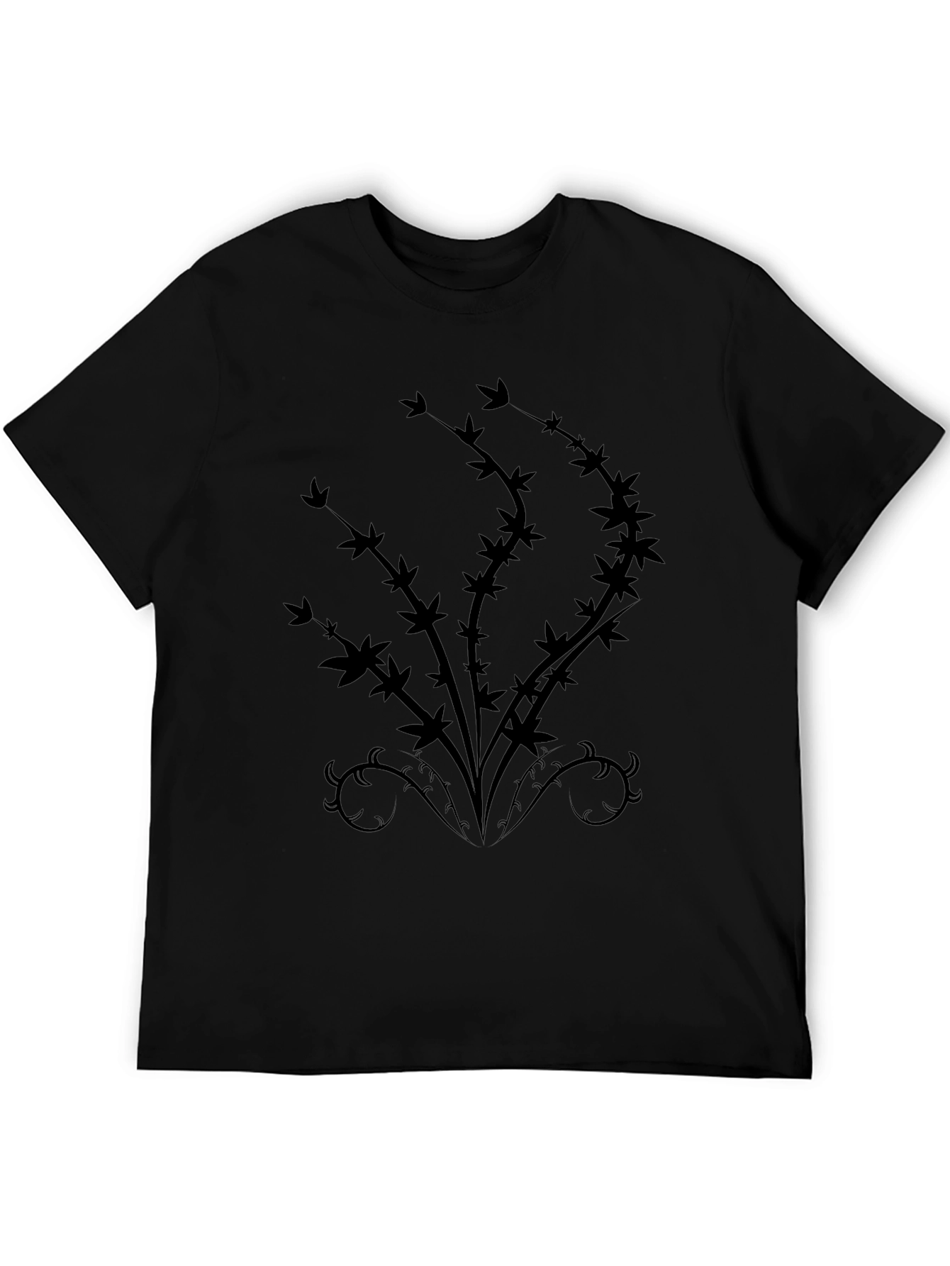 Black T-Shirt with Abstract Botanical Design