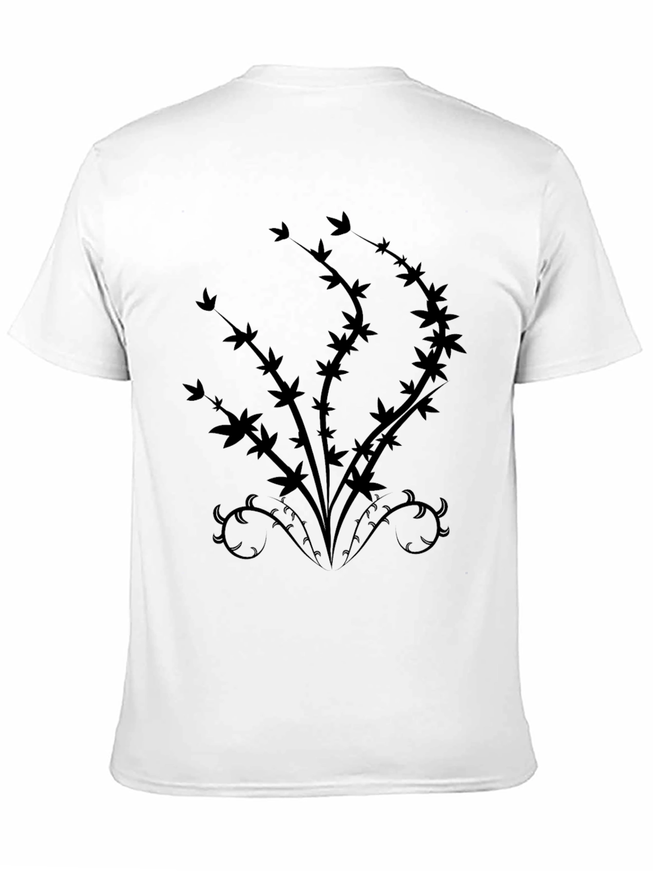 Black T-Shirt with Abstract Botanical Design
